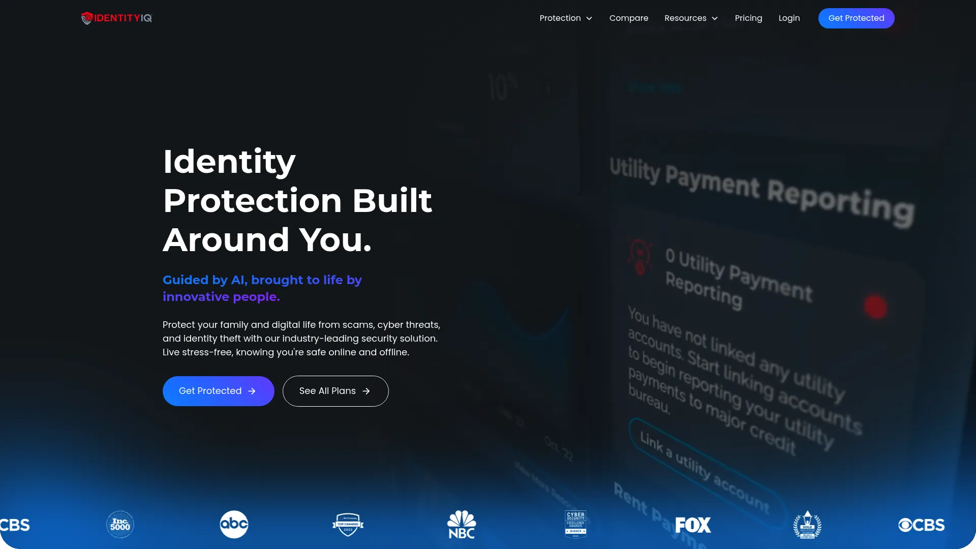 IdentityIQ identity theft protection homepage