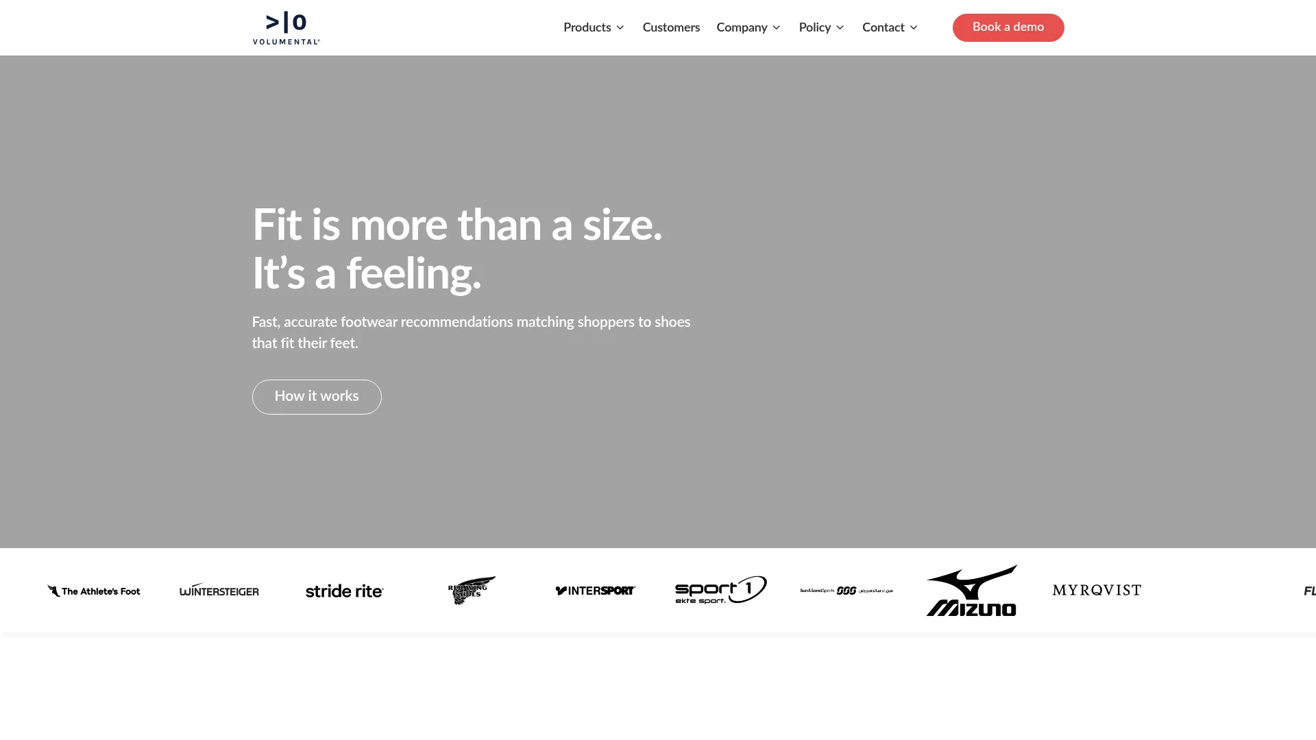 Volumental footwear 3D foot scanning homepage