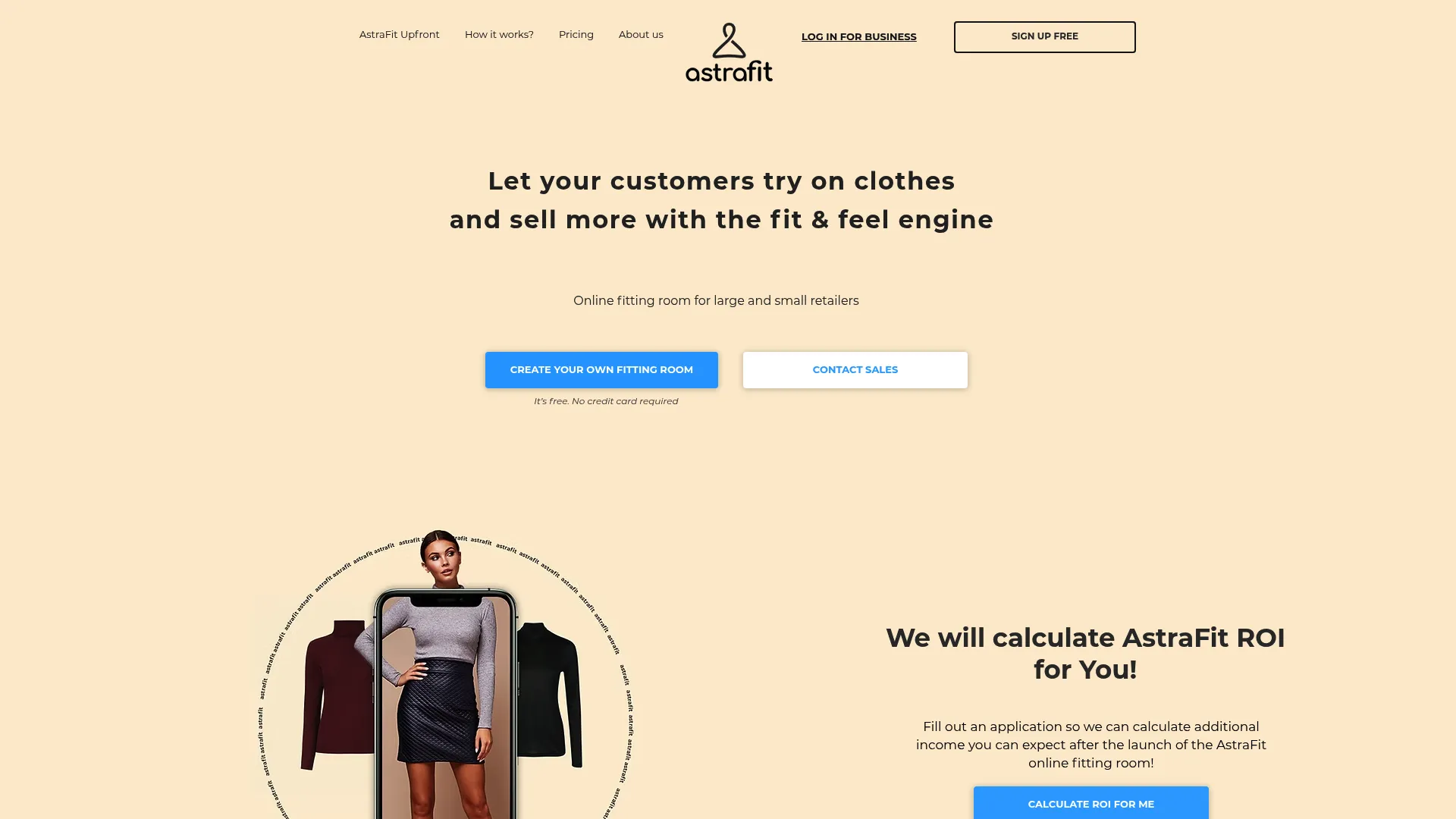 AstraFit apparel virtual fitting room homepage