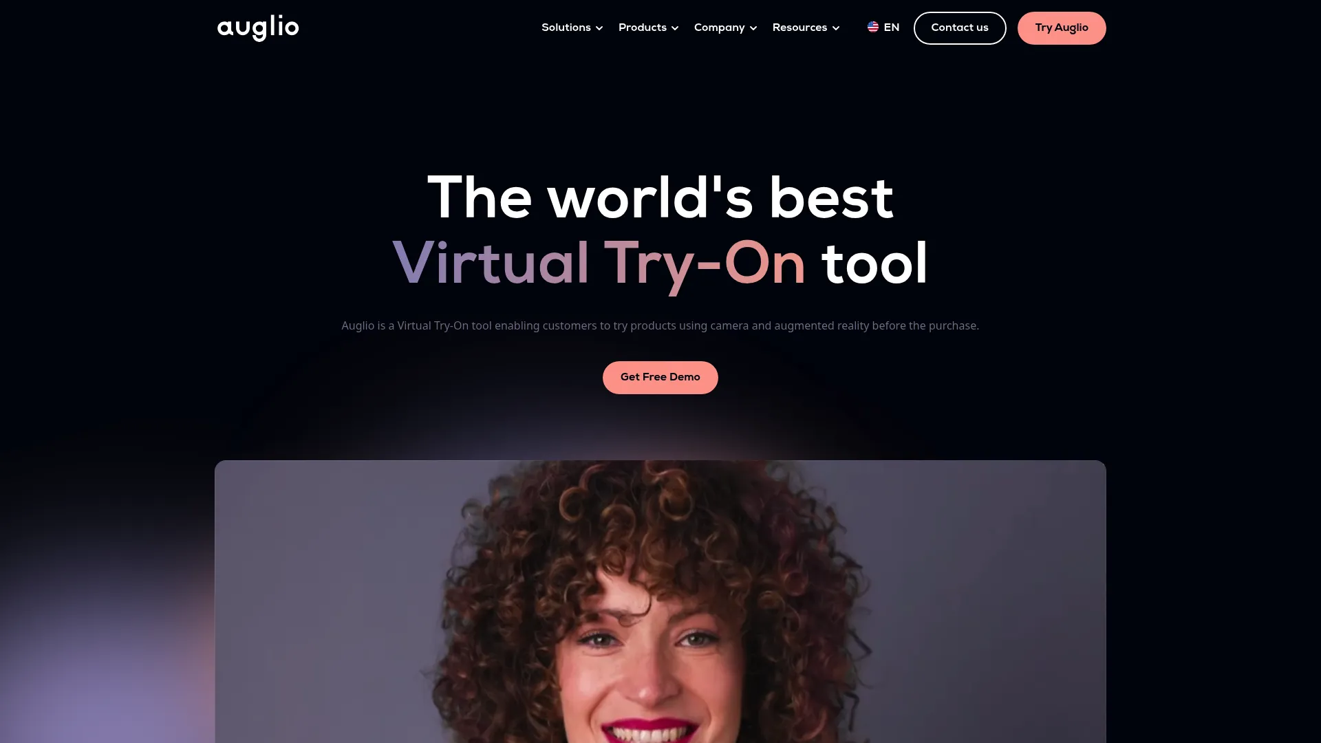 Auglio virtual try-on for eyewear and beauty homepage
