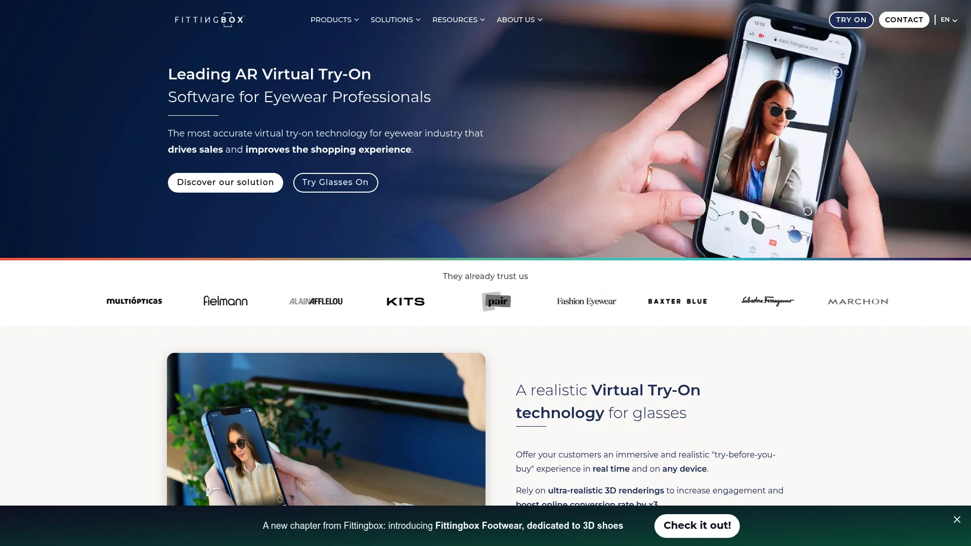 Fittingbox eyewear virtual try-on homepage
