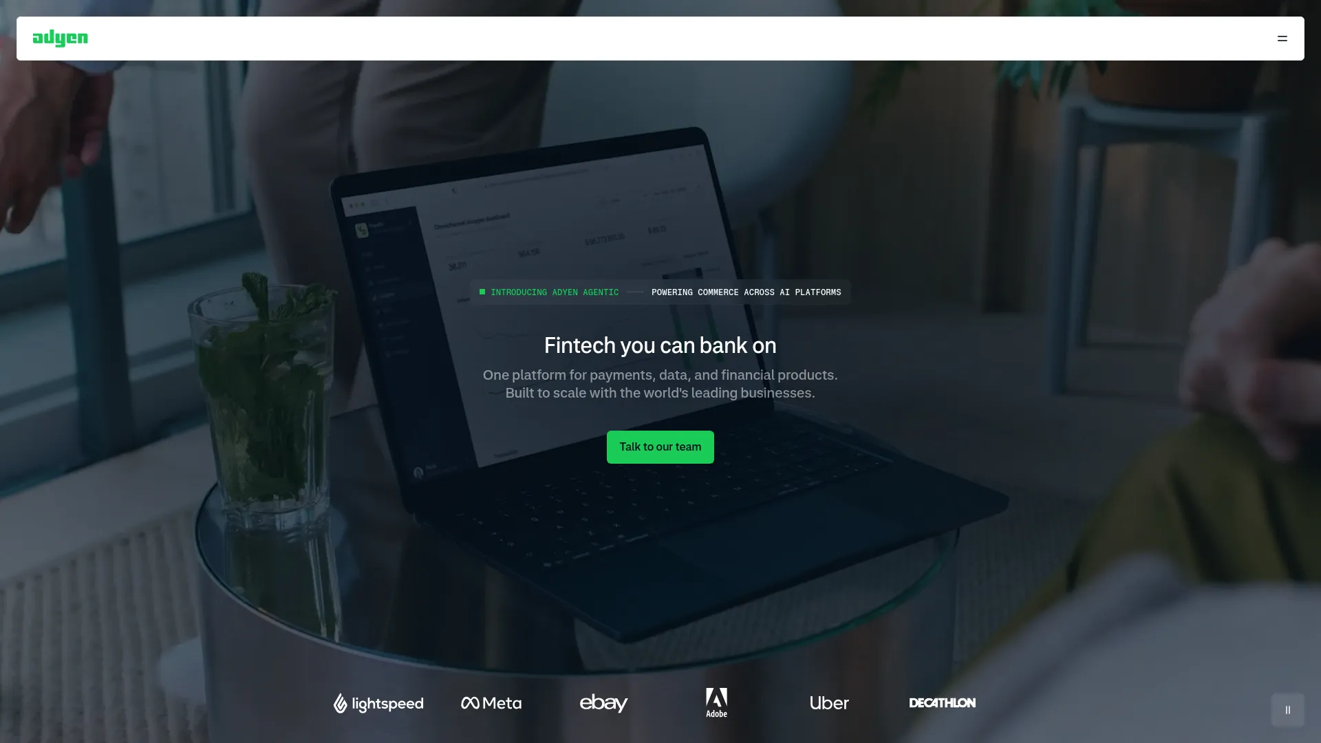 Adyen global payments platform homepage