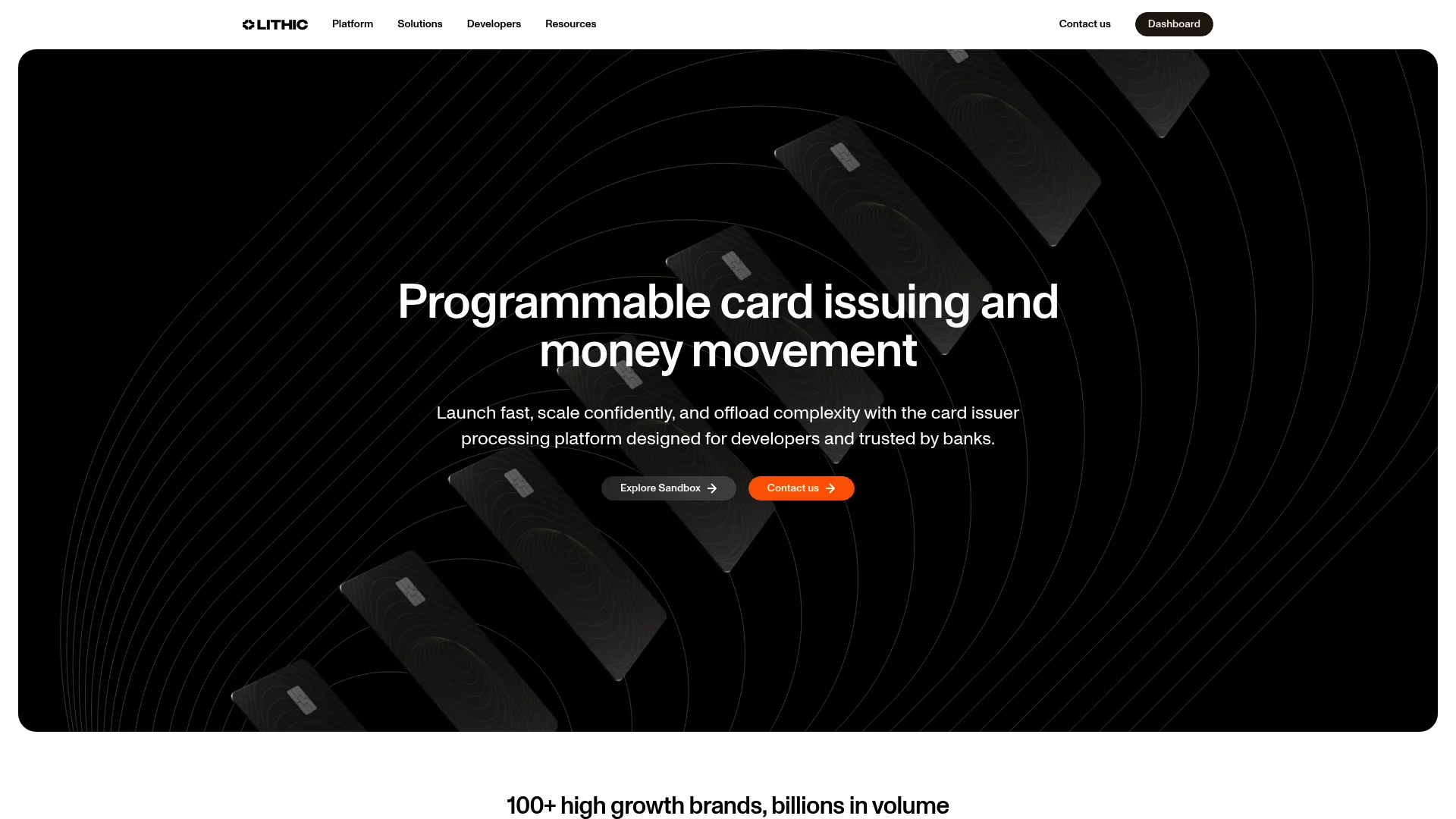 Lithic developer-focused card issuing platform homepage