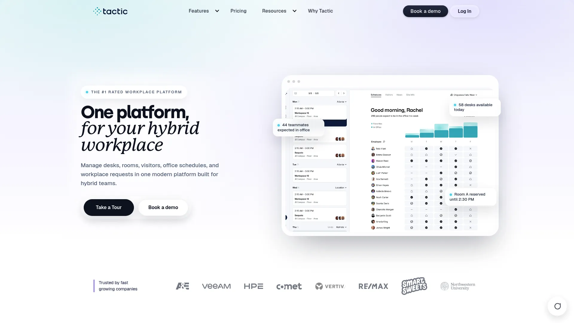 Tactic hybrid workplace management platform with office map