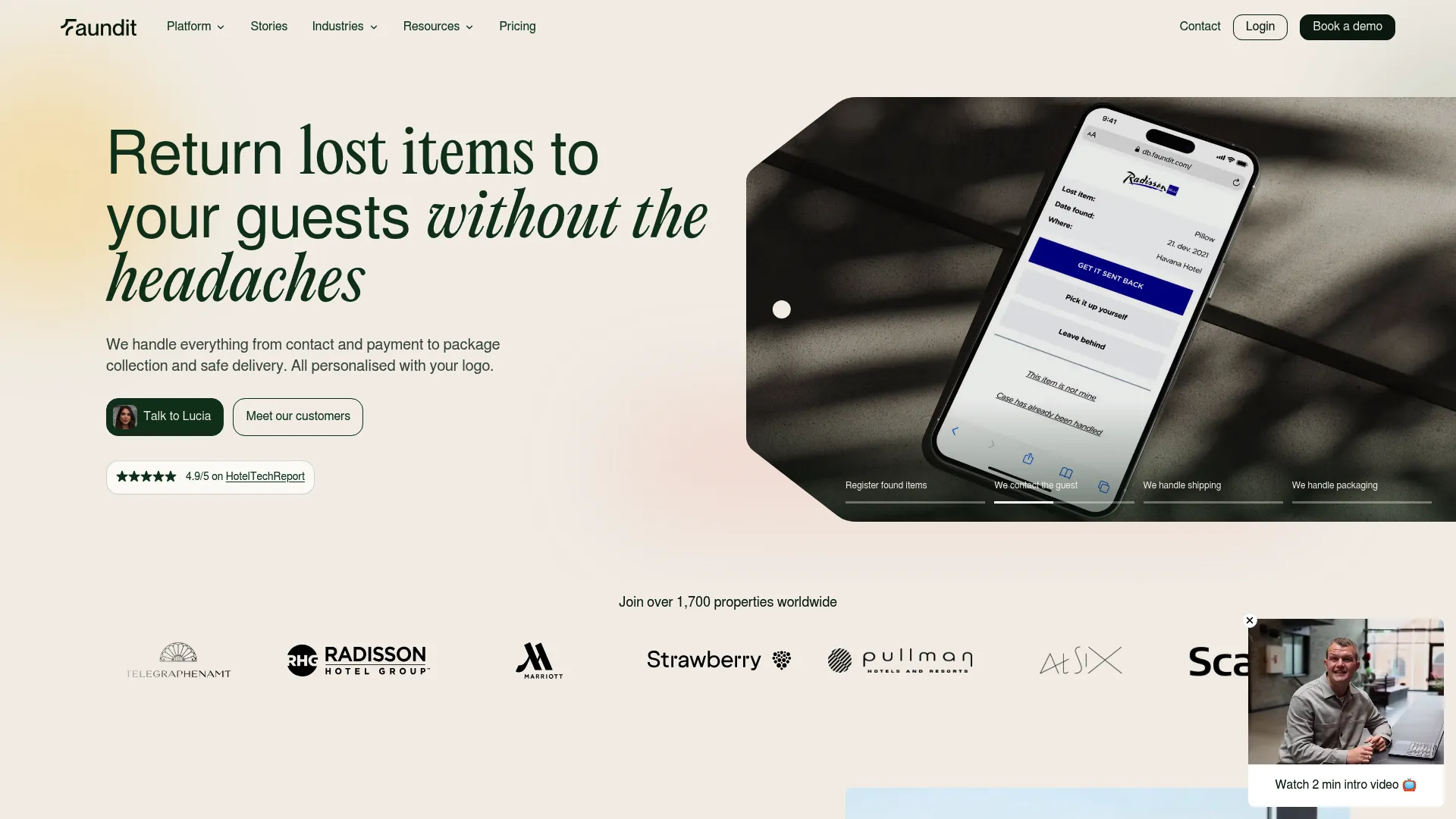 Faundit branded lost and found return platform interface