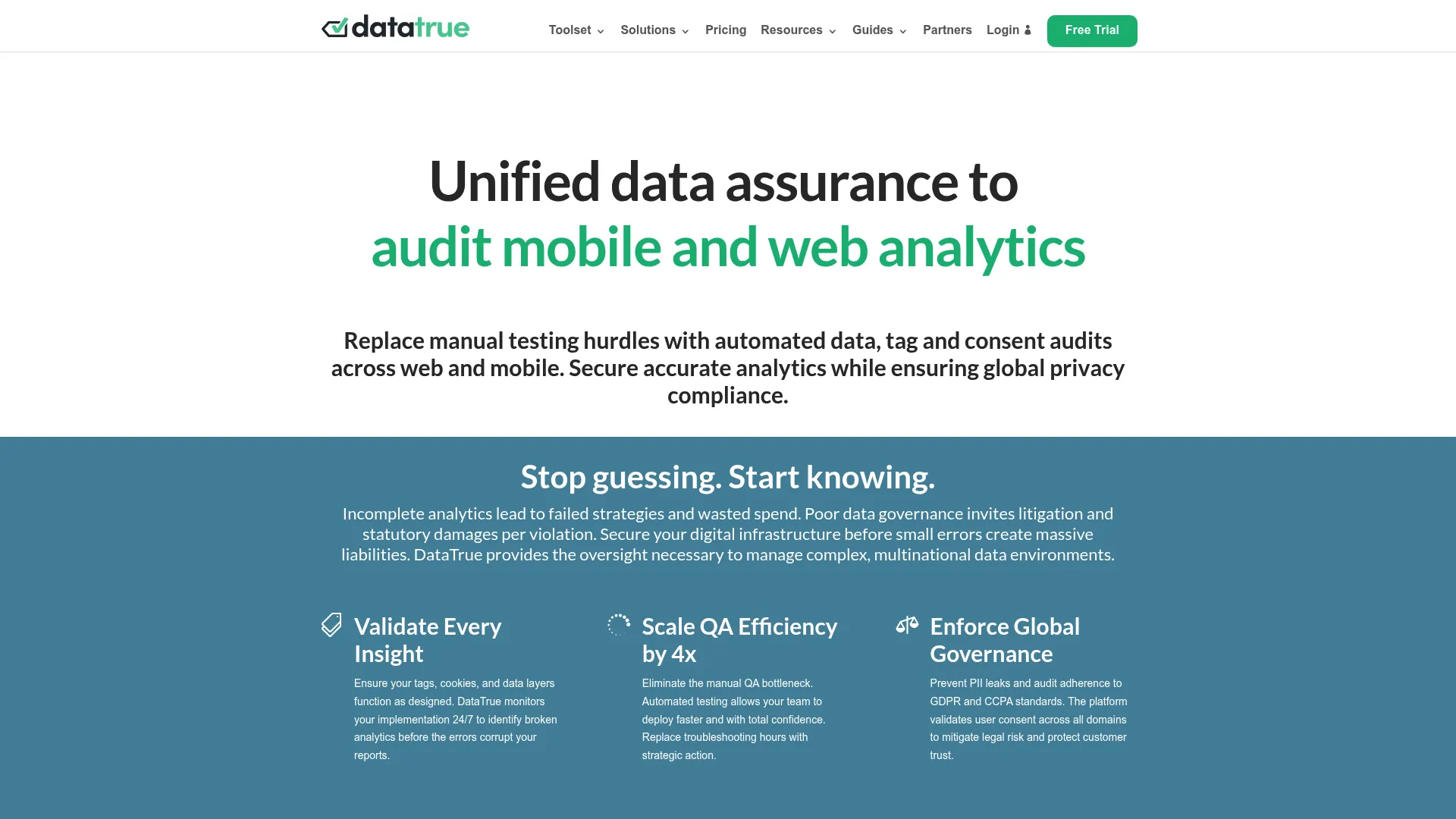 DataTrue data validation and monitoring platform