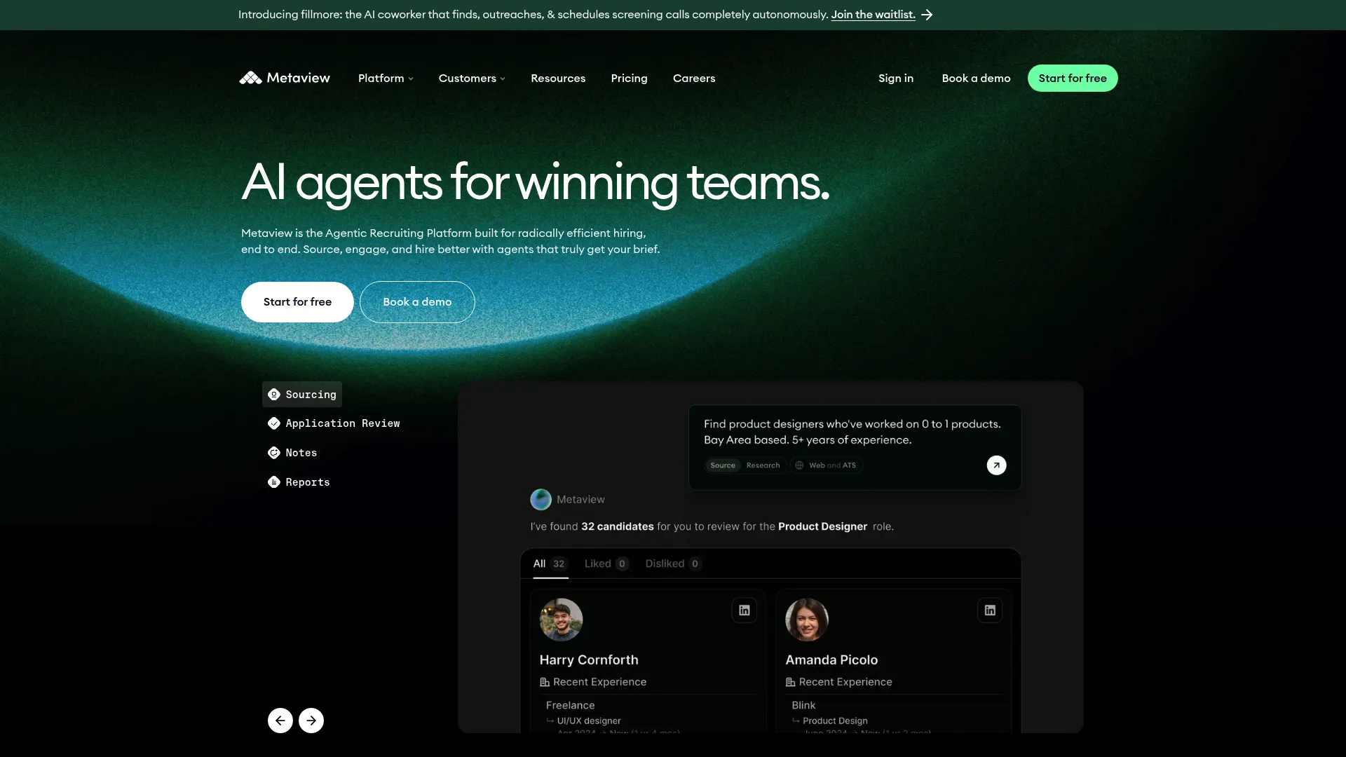 Metaview AI interview notes platform homepage
