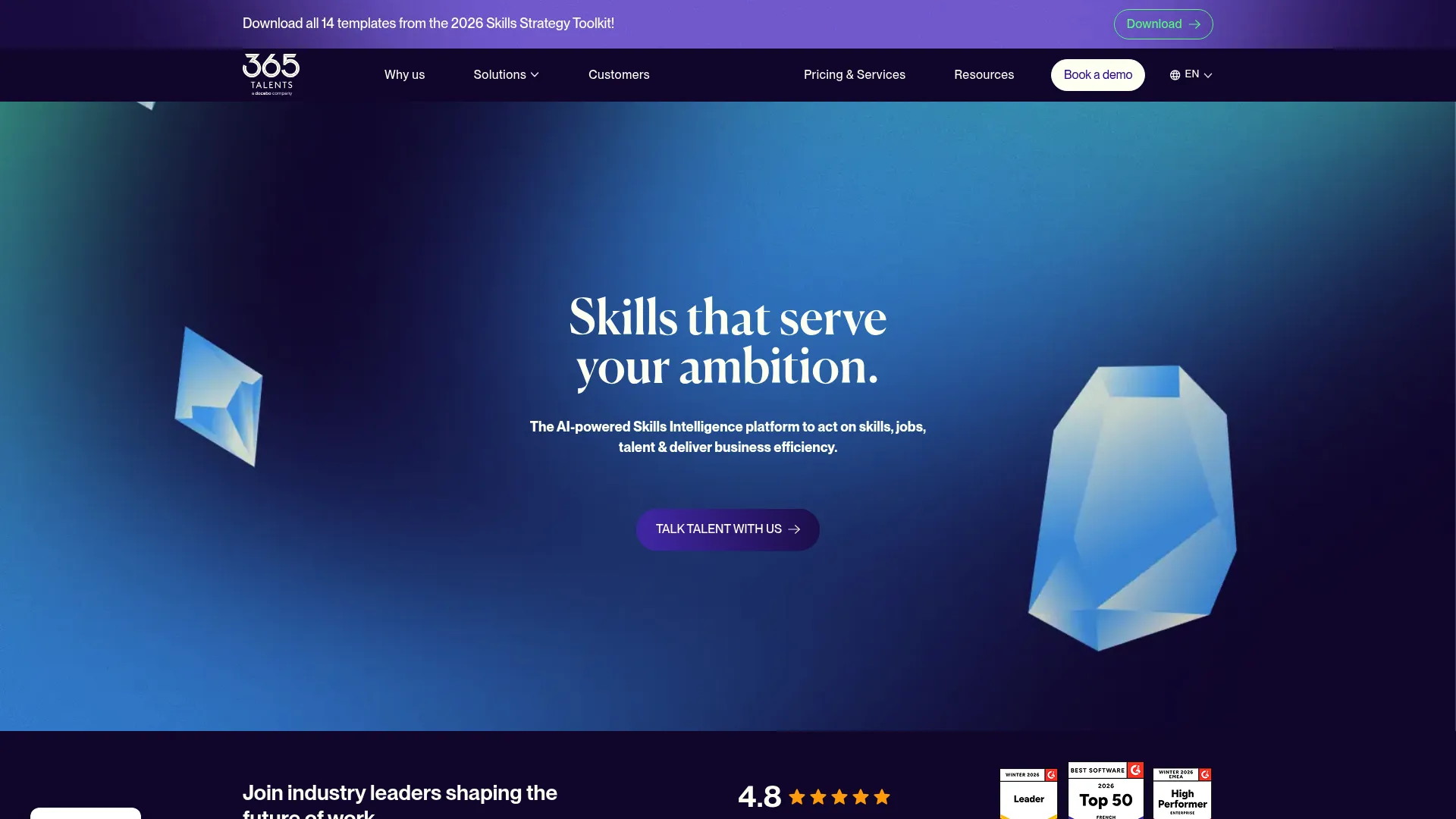 365Talents skills intelligence platform homepage