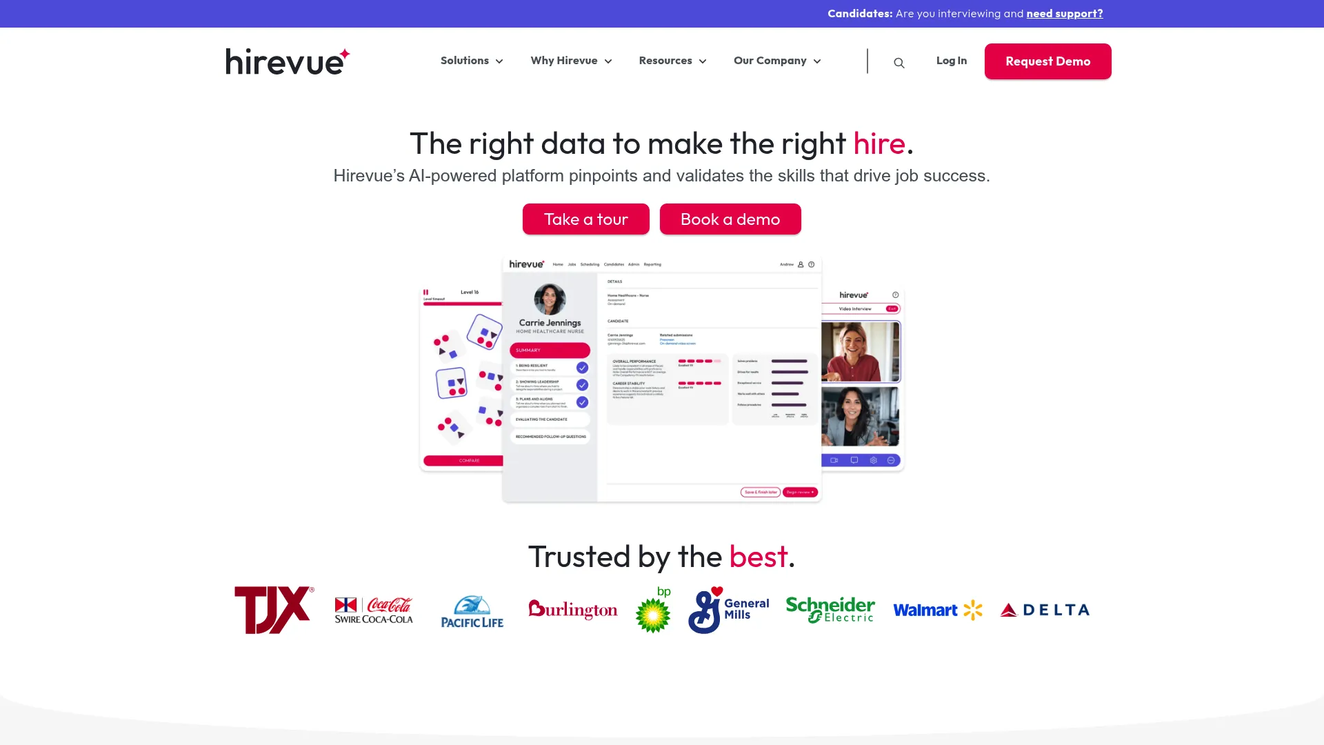 HireVue video interviewing and assessment platform homepage