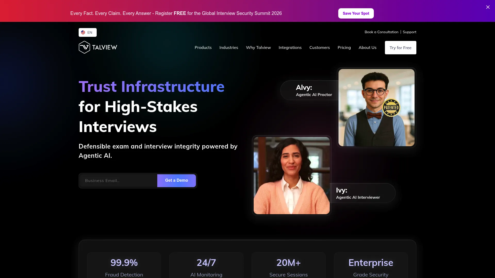 Talview AI hiring and proctoring platform homepage
