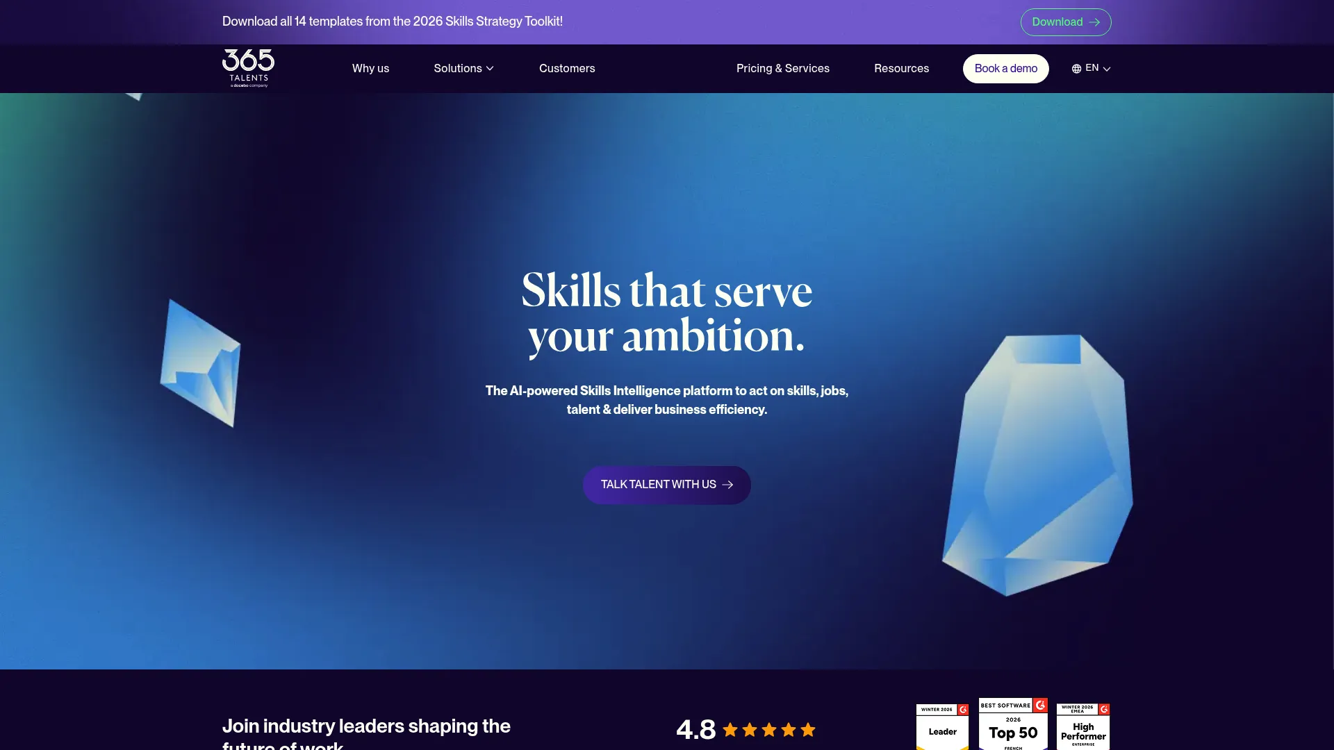 365Talents skills intelligence platform homepage
