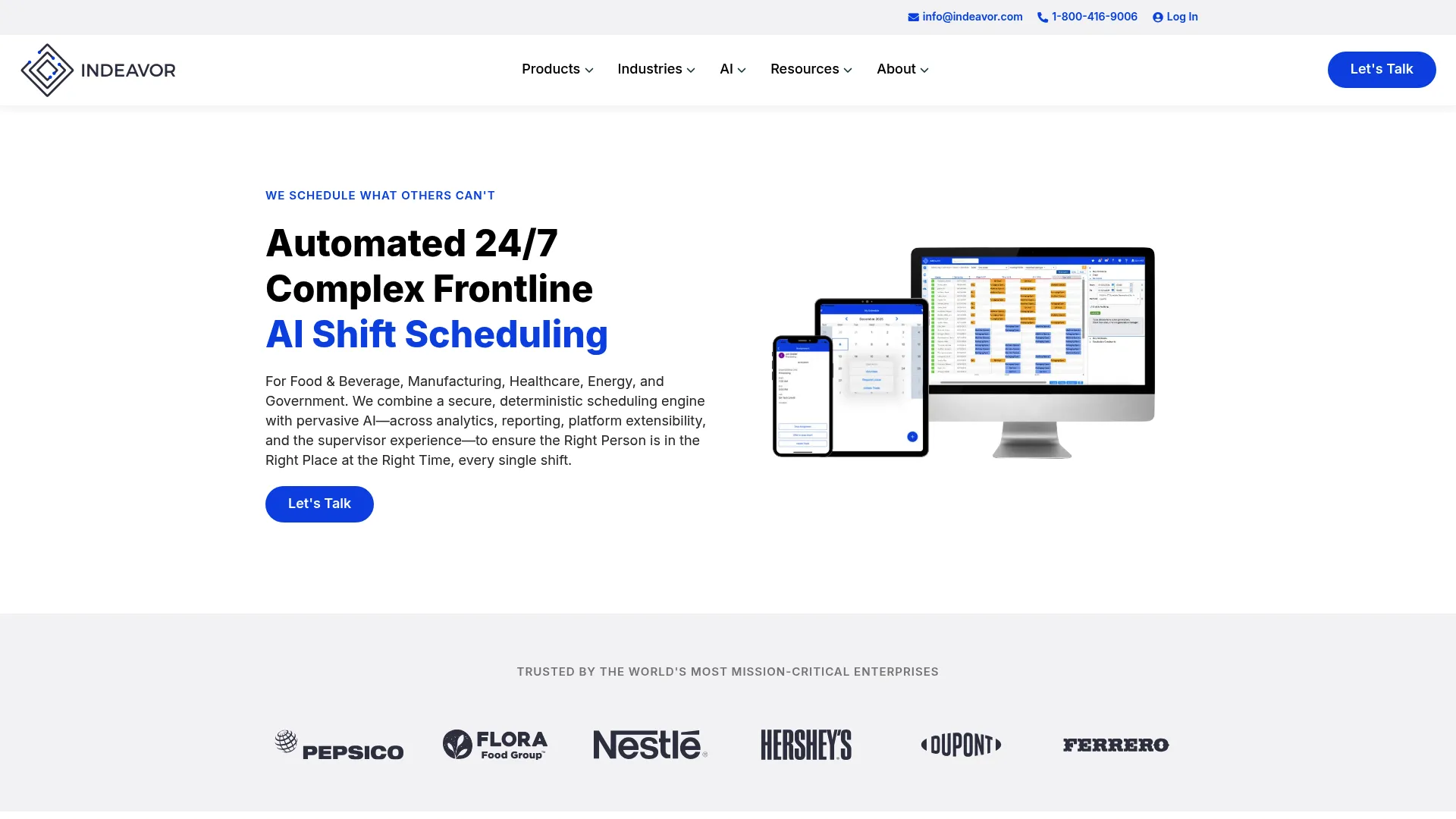 Indeavor workforce scheduling software homepage
