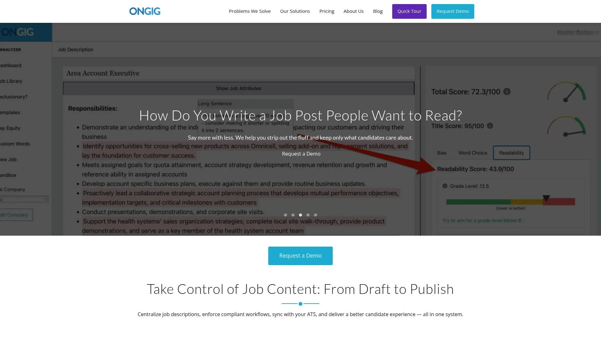 Ongig job description and career site software interface