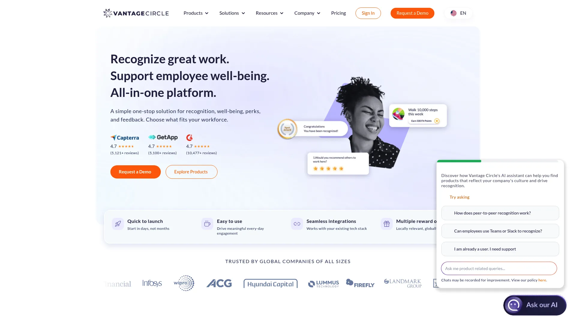 Vantage Circle employee engagement platform homepage