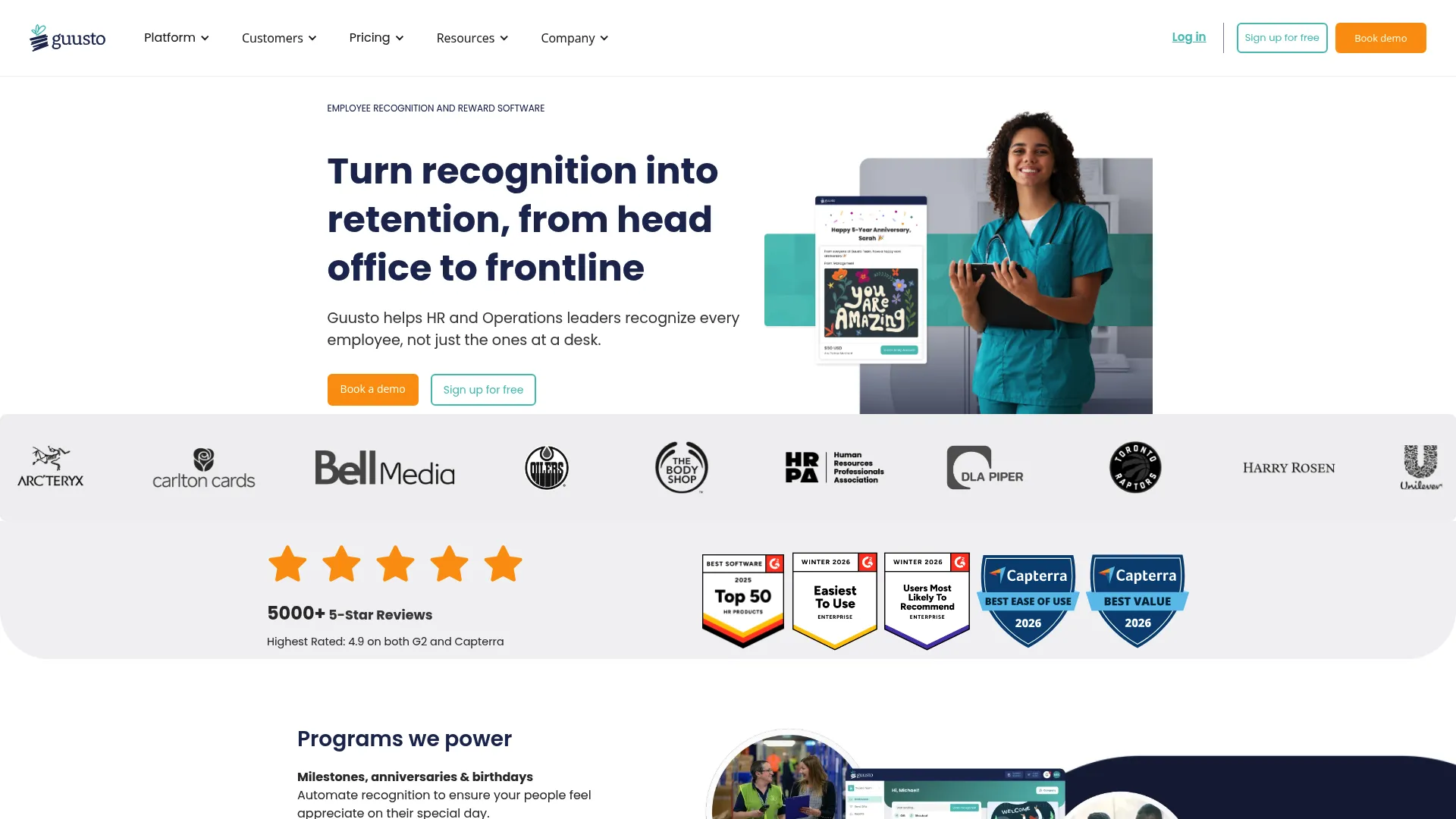 Guusto recognition and rewards platform for office and frontline teams