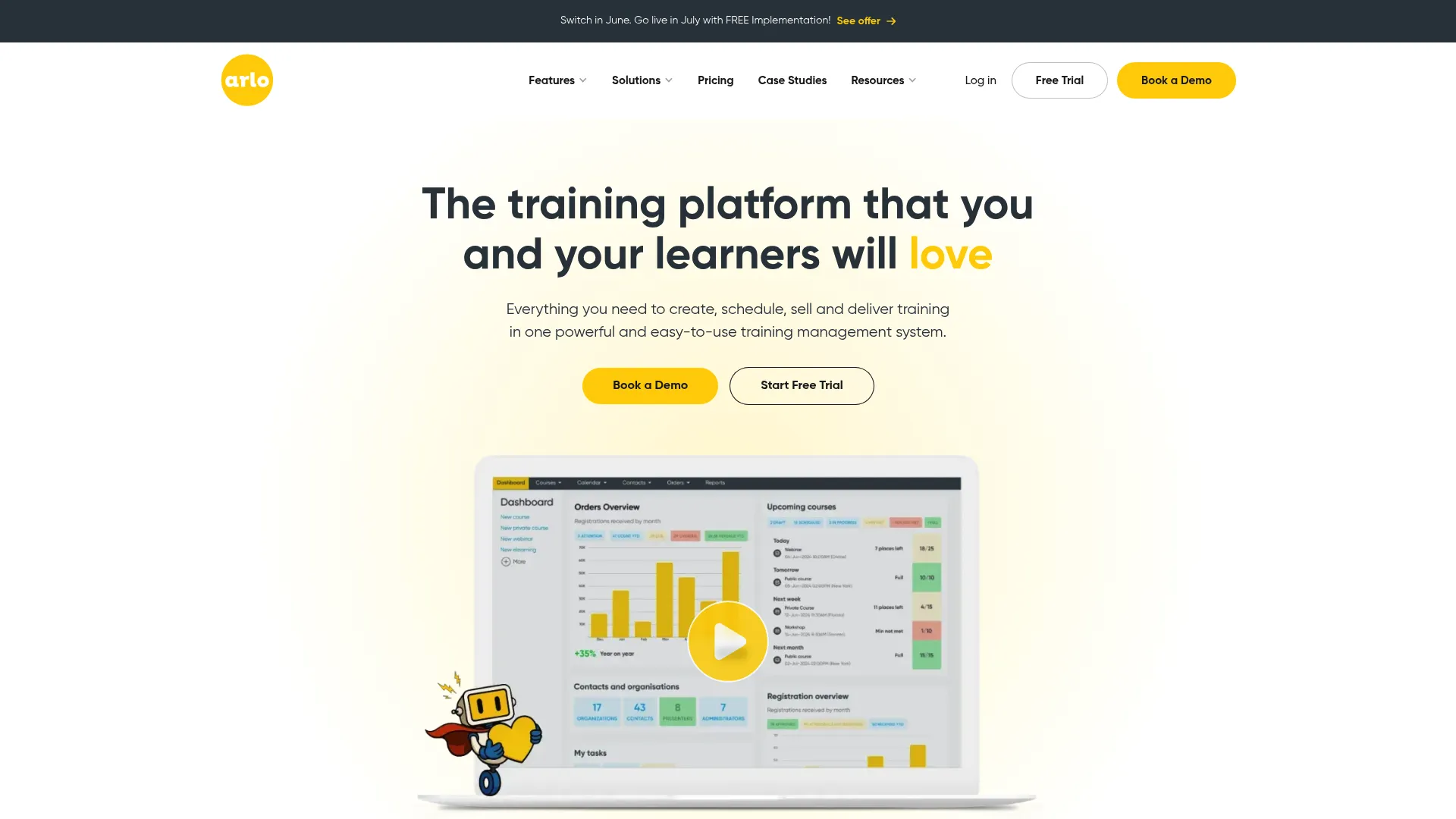 Arlo training management software homepage