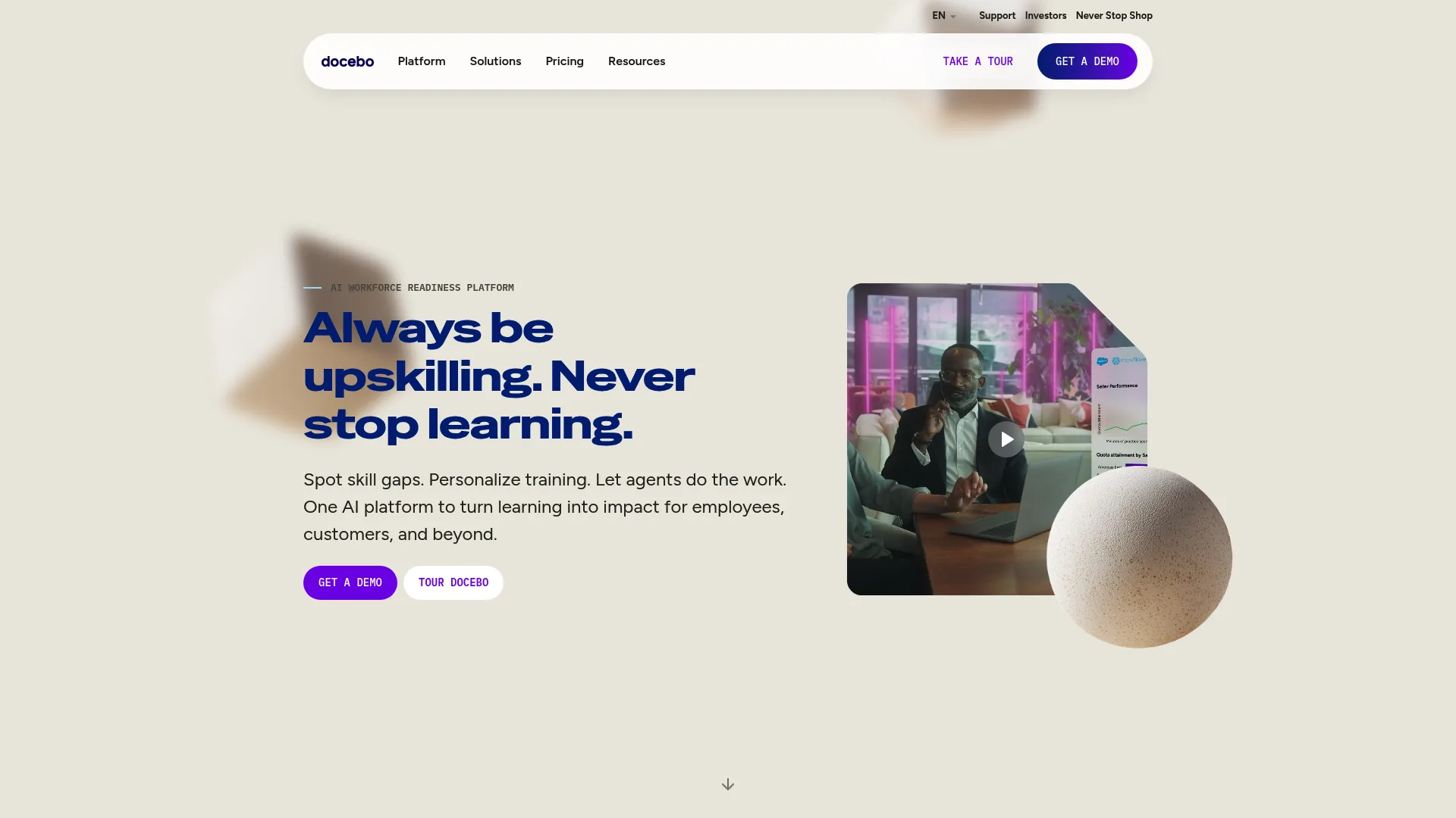 Docebo learning platform homepage