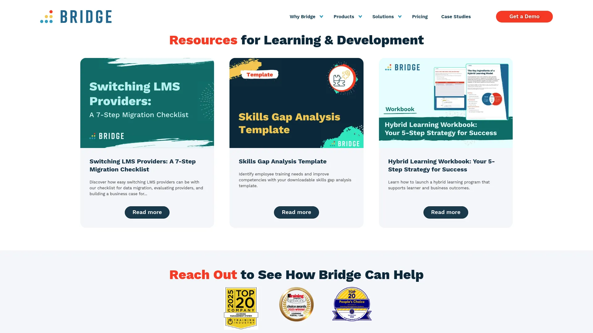 Bridge learning and performance platform homepage