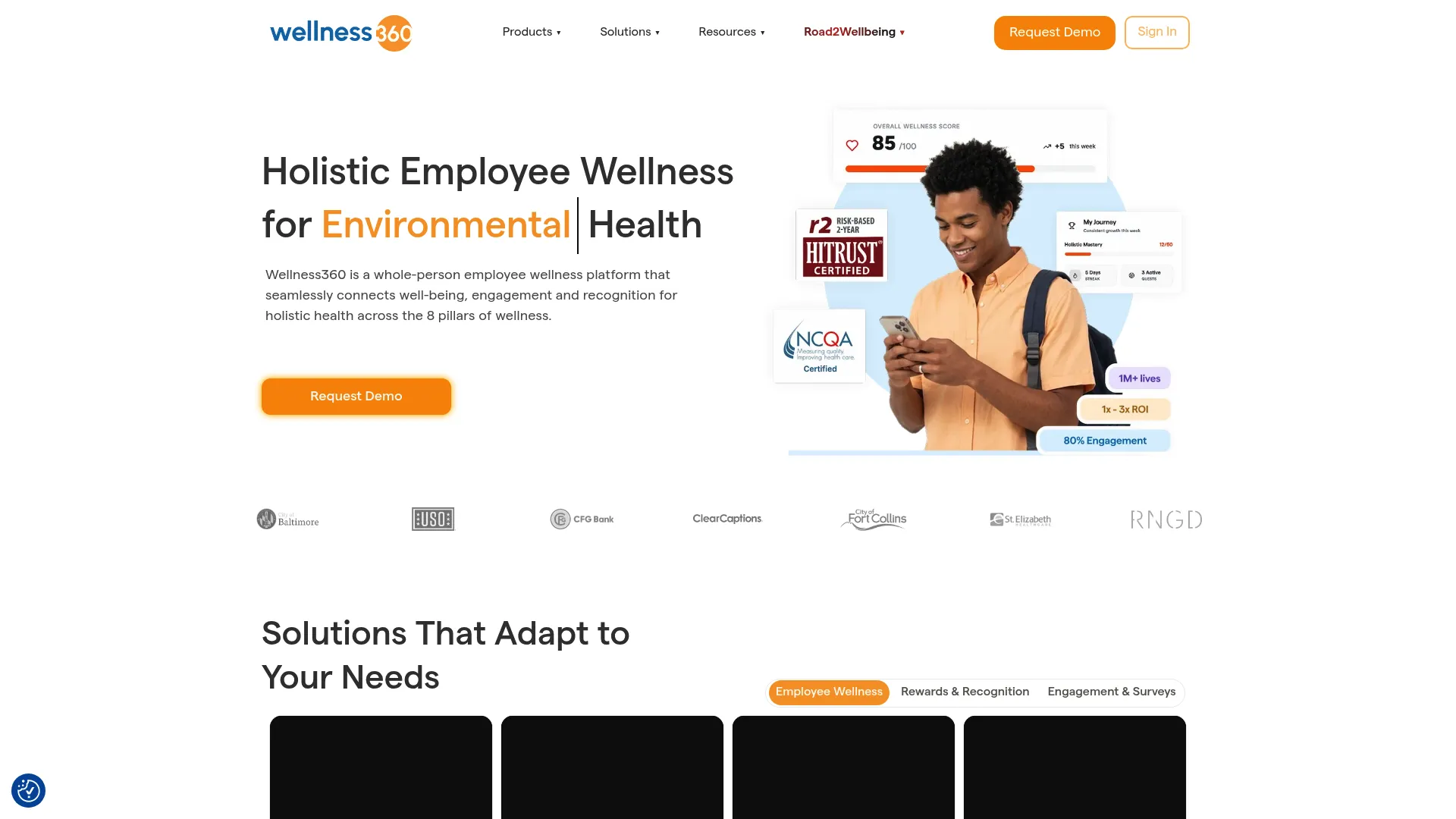 Wellness360 employee wellness platform homepage