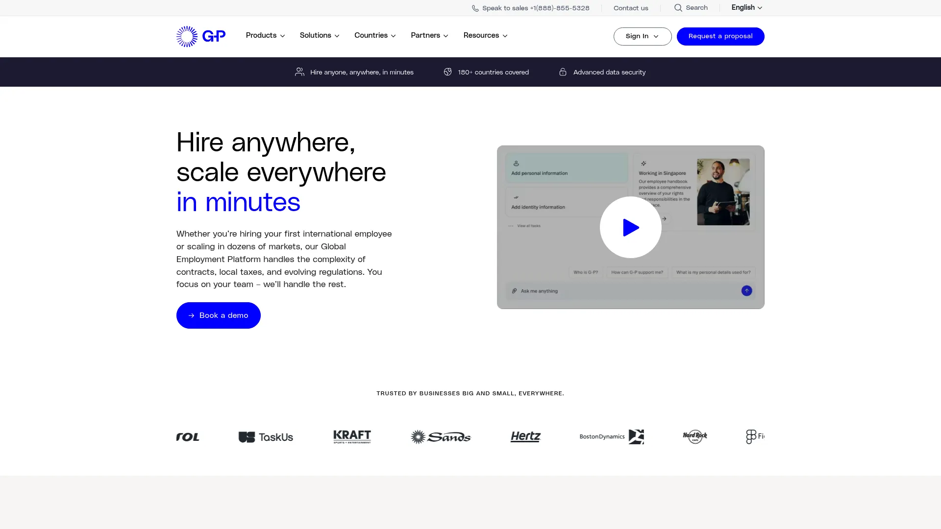 G-P Globalization Partners global employment platform homepage