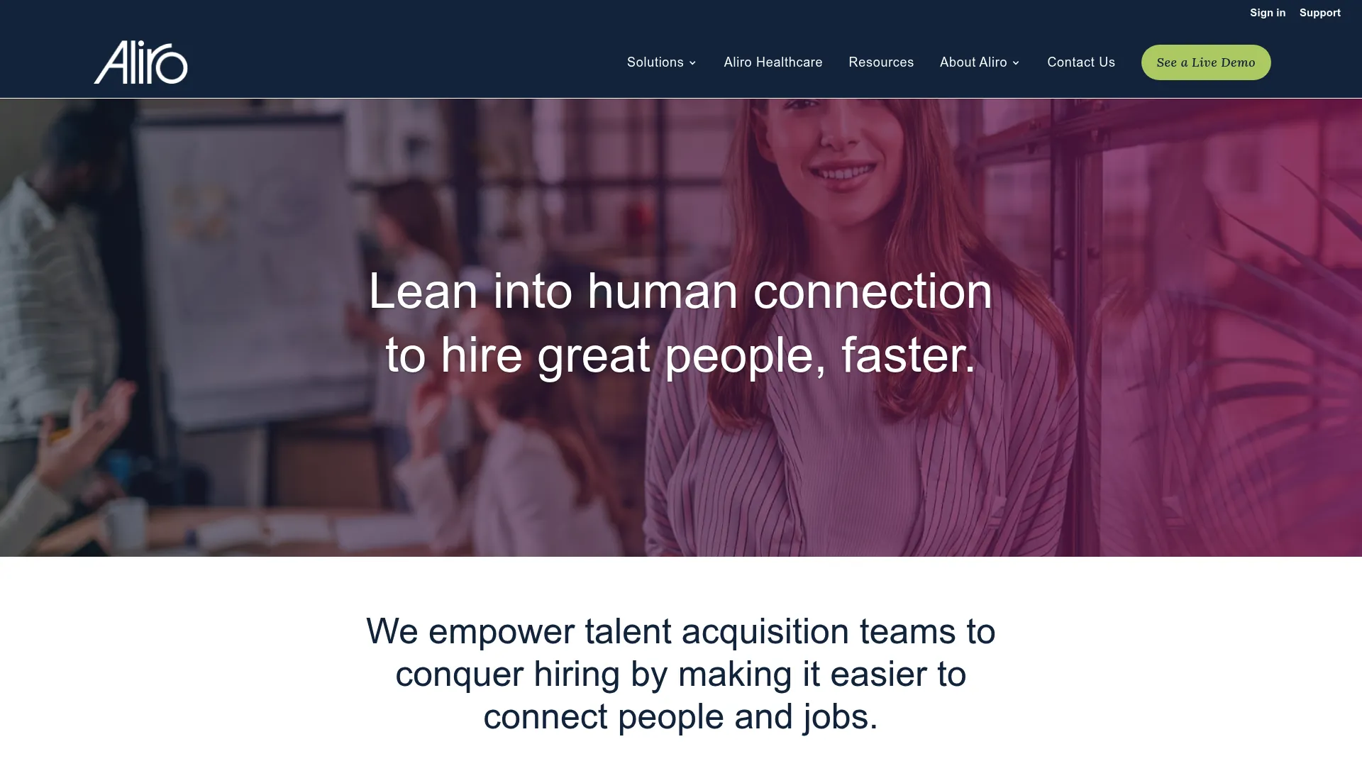 Aliro referral and talent discovery platform homepage