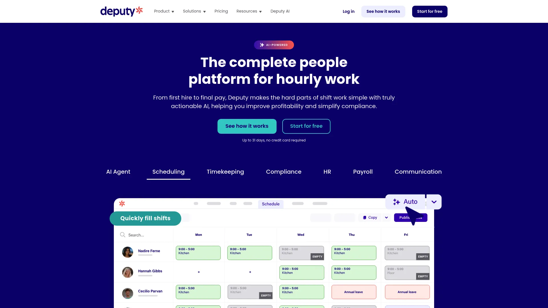 Deputy scheduling and attendance software homepage