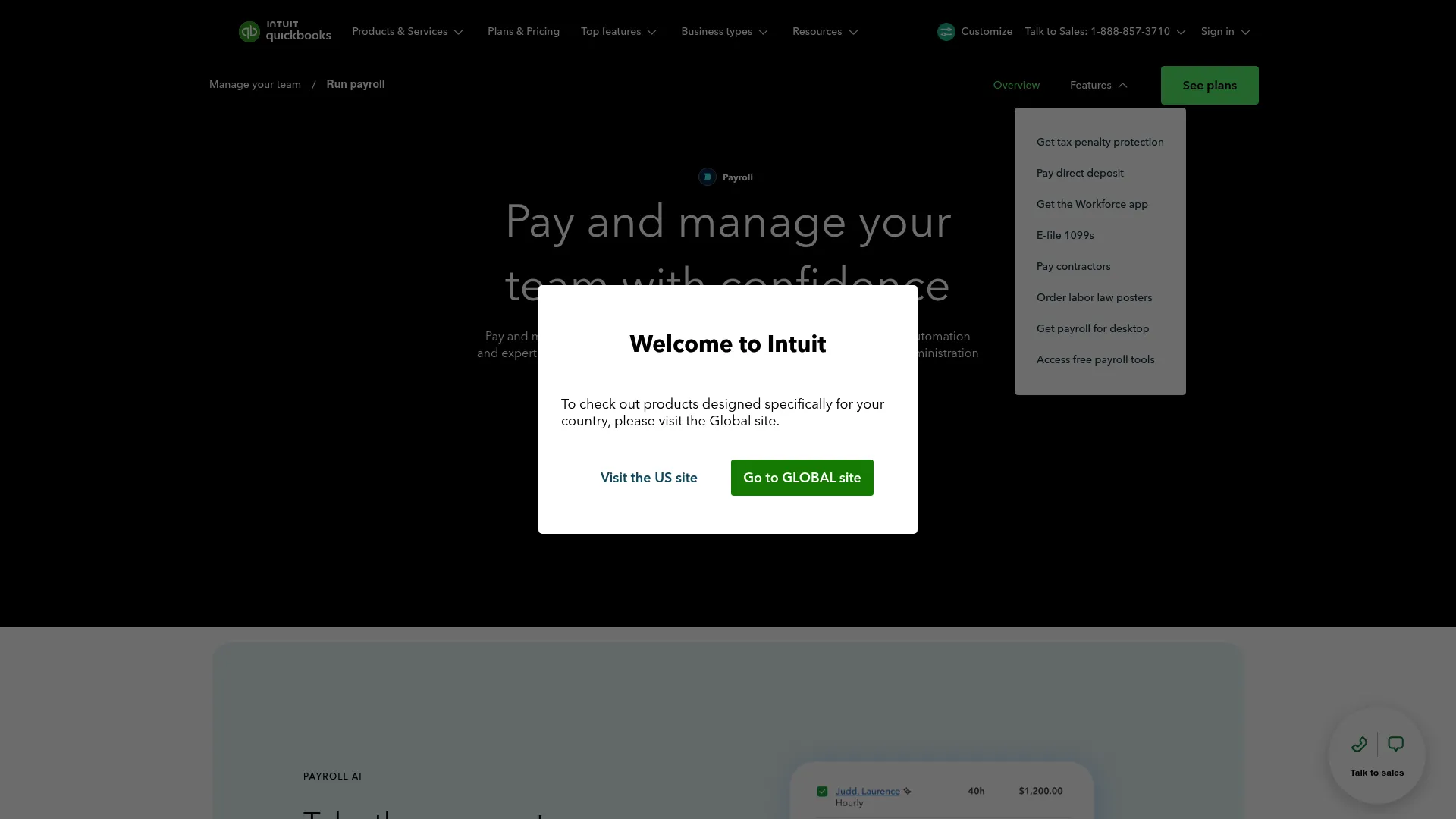 QuickBooks Payroll software homepage