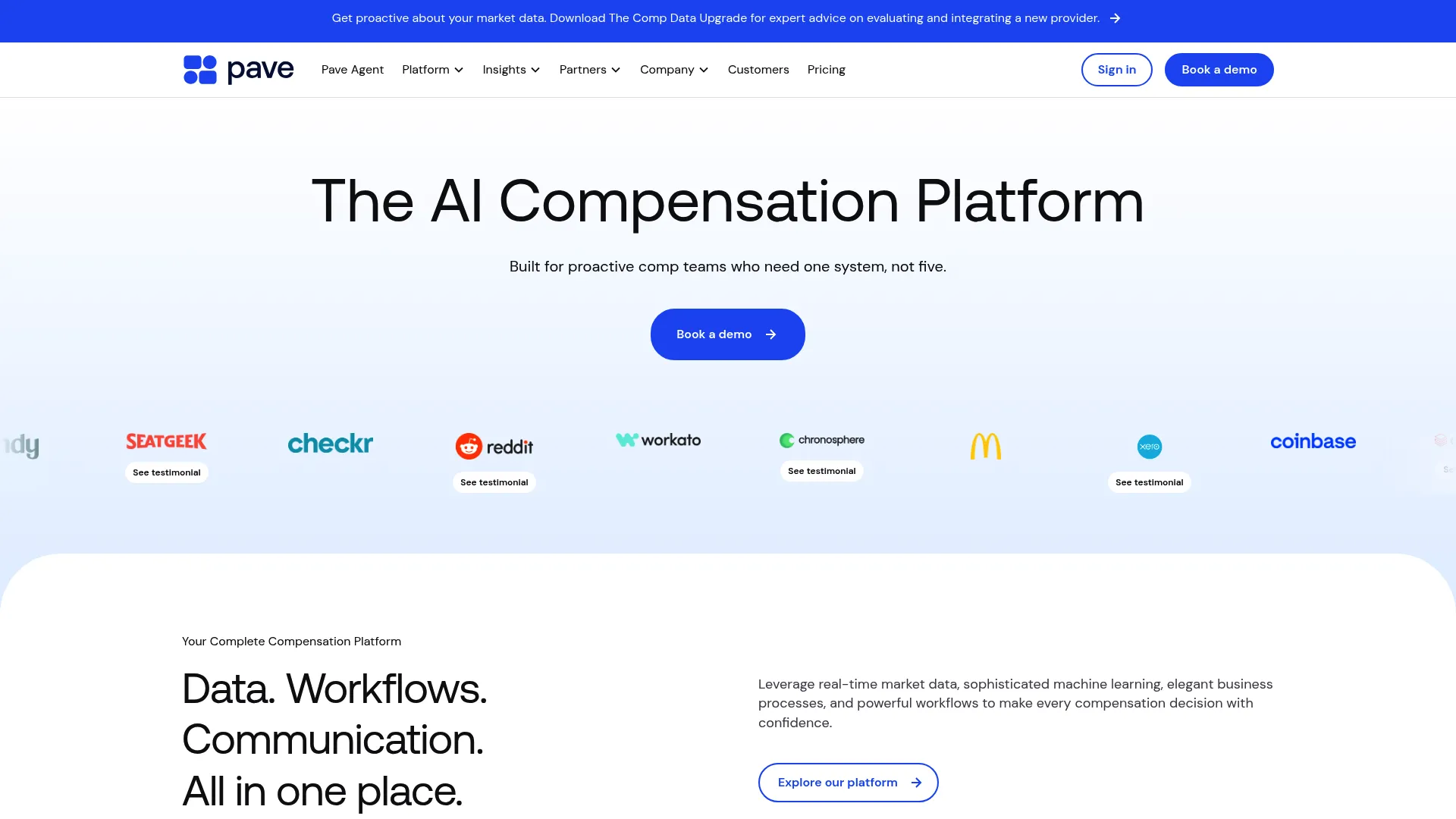 Pave compensation management software homepage
