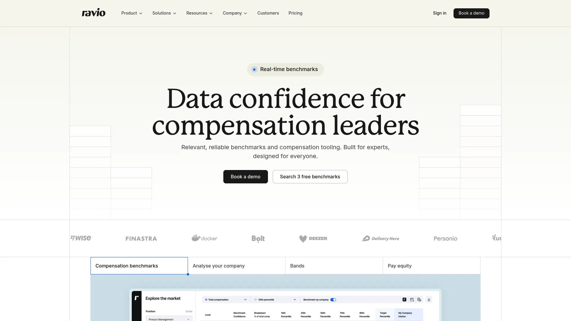 Ravio real-time compensation benchmarking homepage