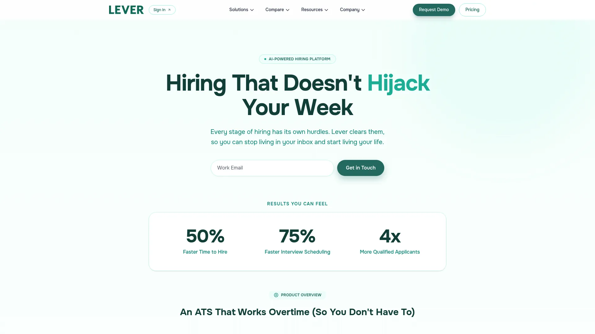 Lever applicant tracking and CRM homepage