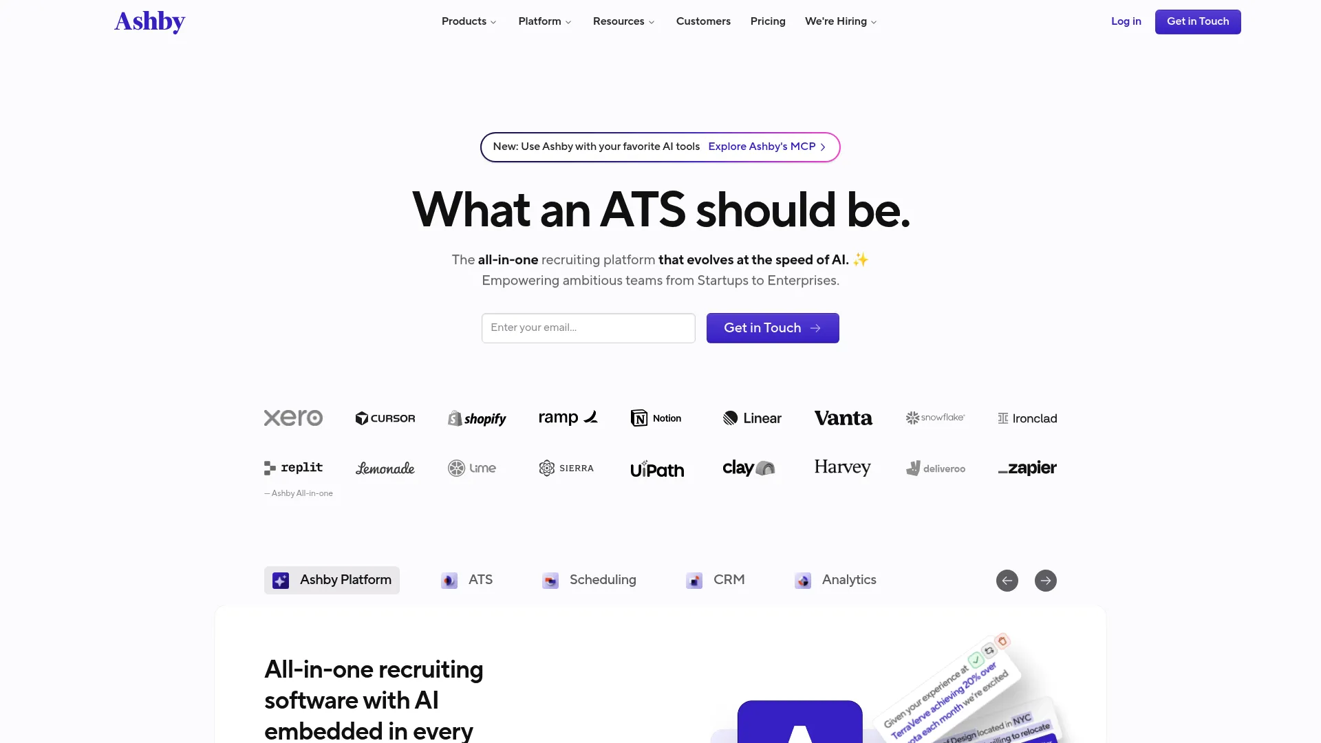 Ashby all-in-one recruiting platform homepage