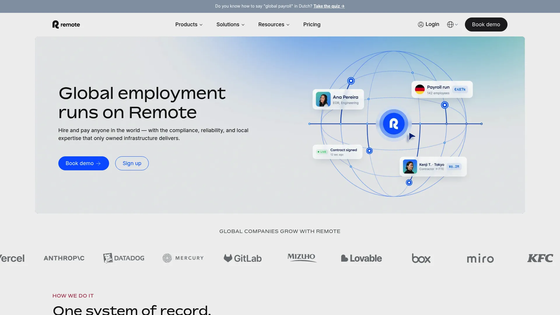 Remote global payroll platform homepage