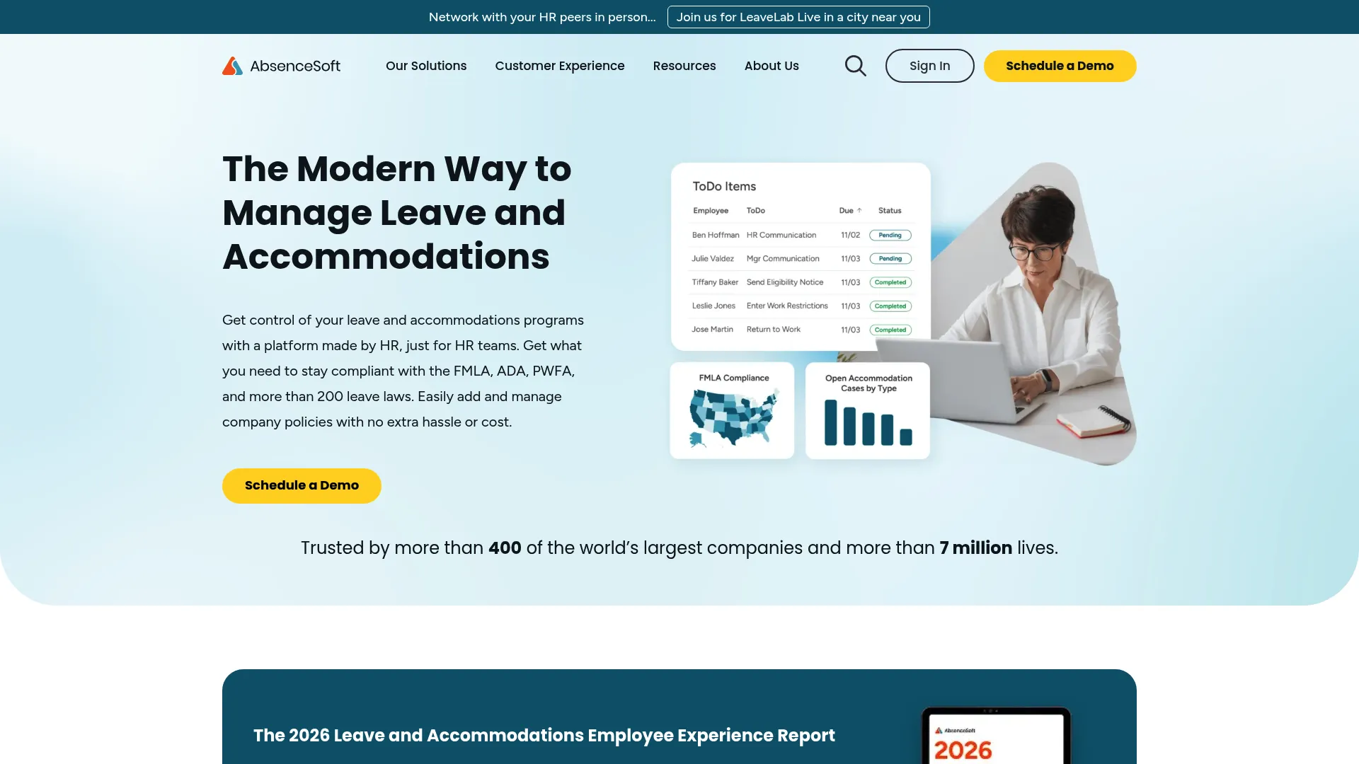 AbsenceSoft leave and accommodations management platform homepage