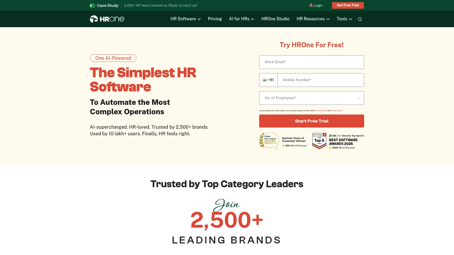 HROne HRMS and payroll platform homepage