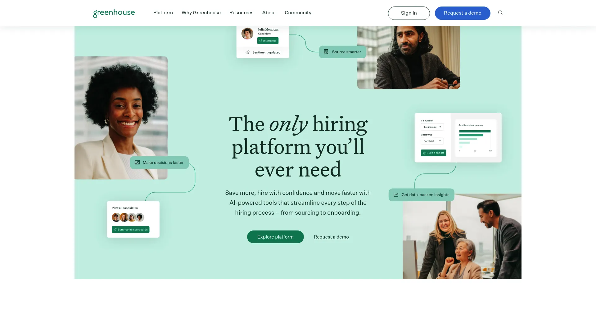 Greenhouse hiring platform homepage