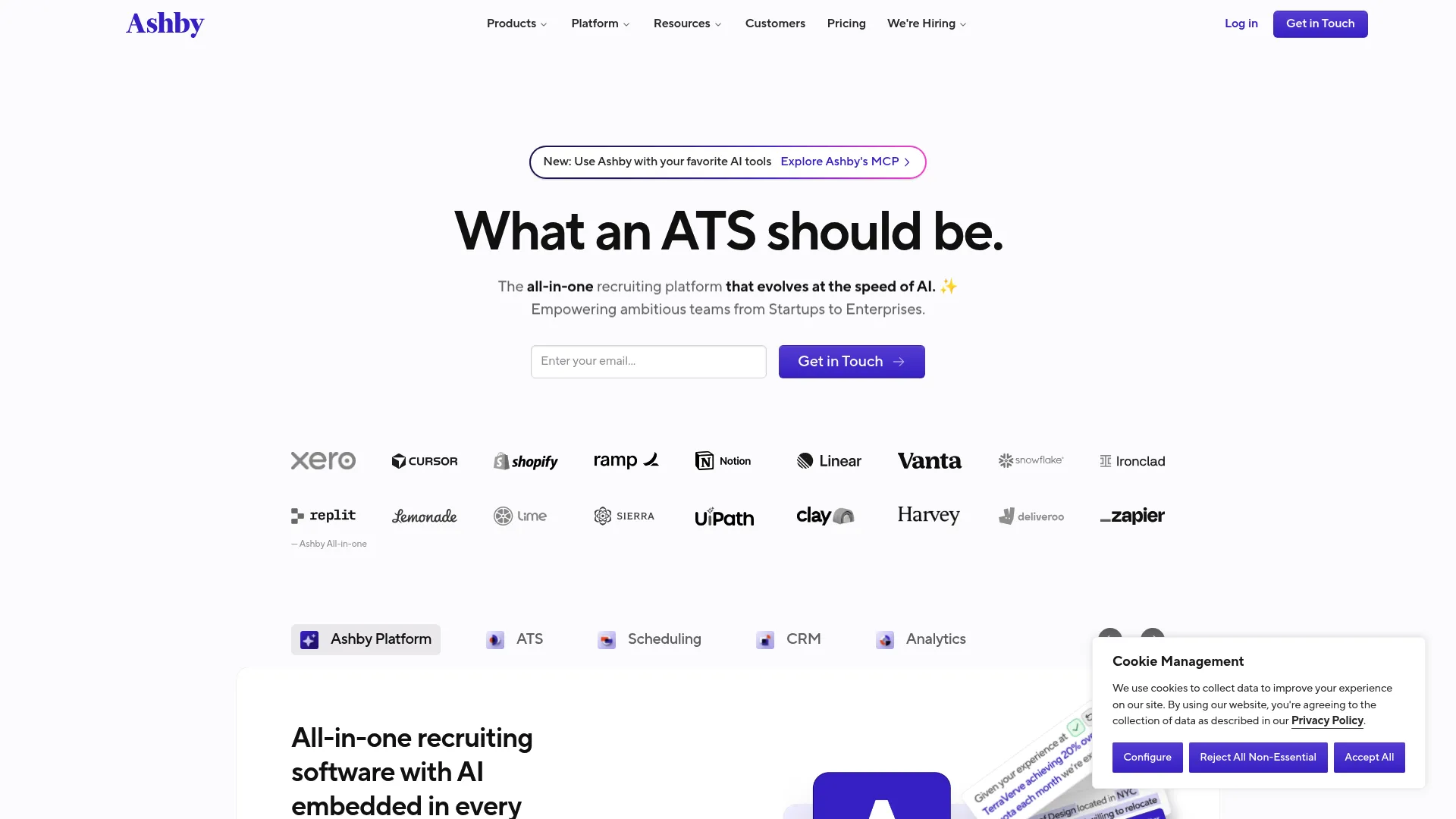 Ashby recruiting platform homepage