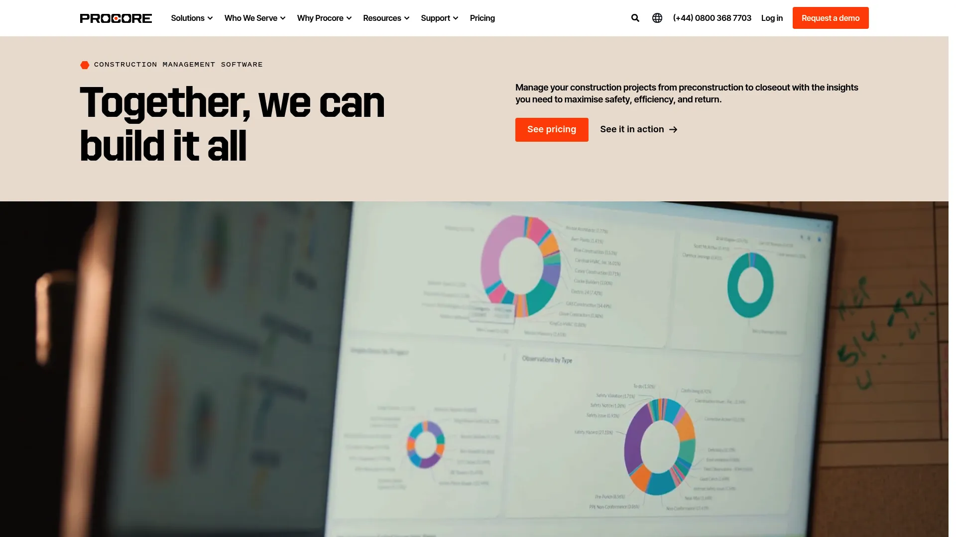 Procore construction management platform homepage