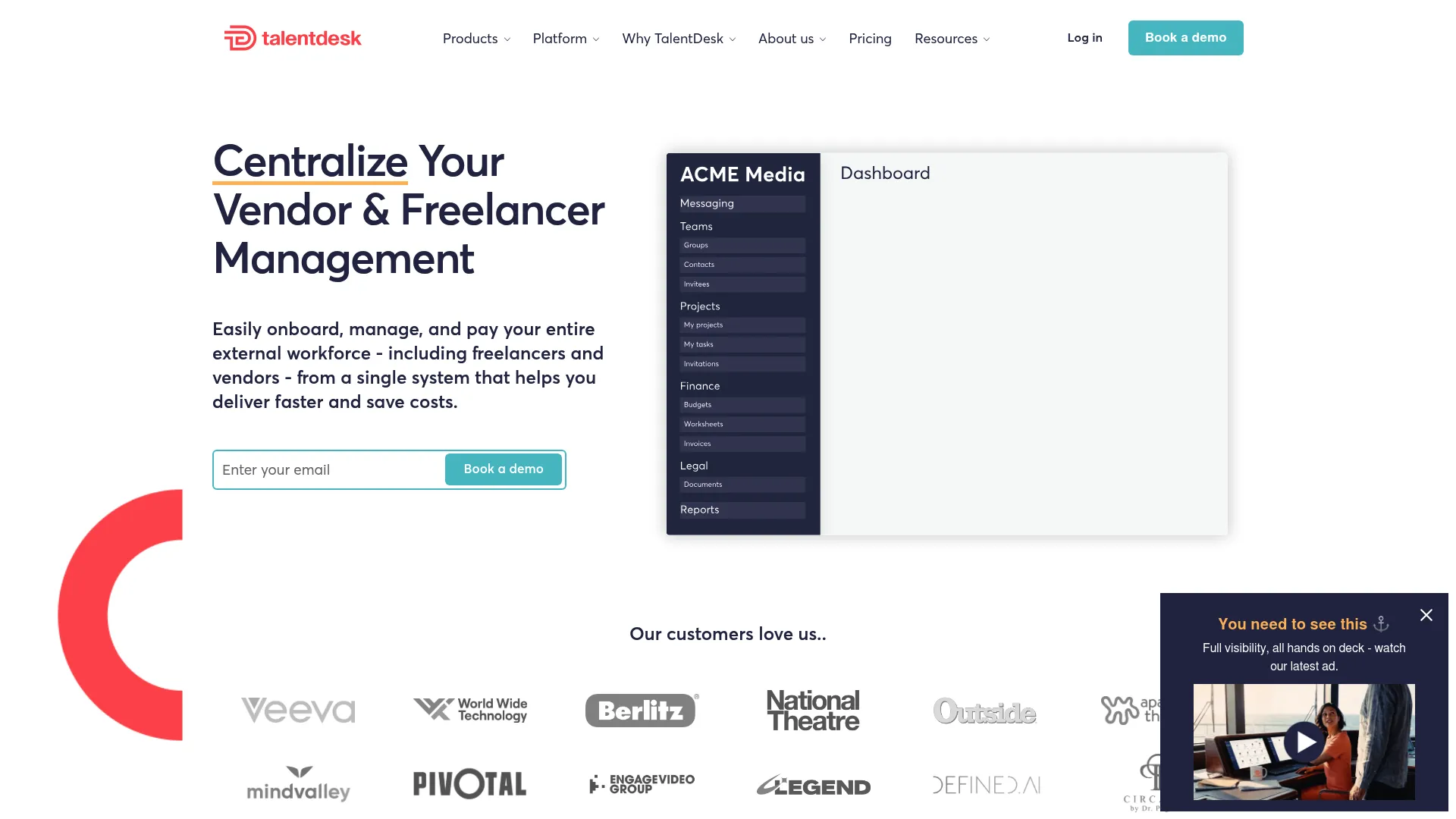 TalentDesk.io freelancer and vendor management platform homepage