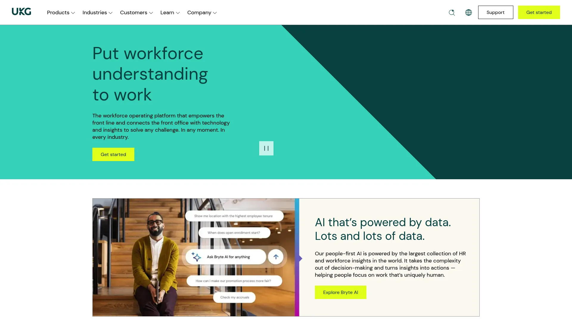 UKG workforce and HR platform homepage