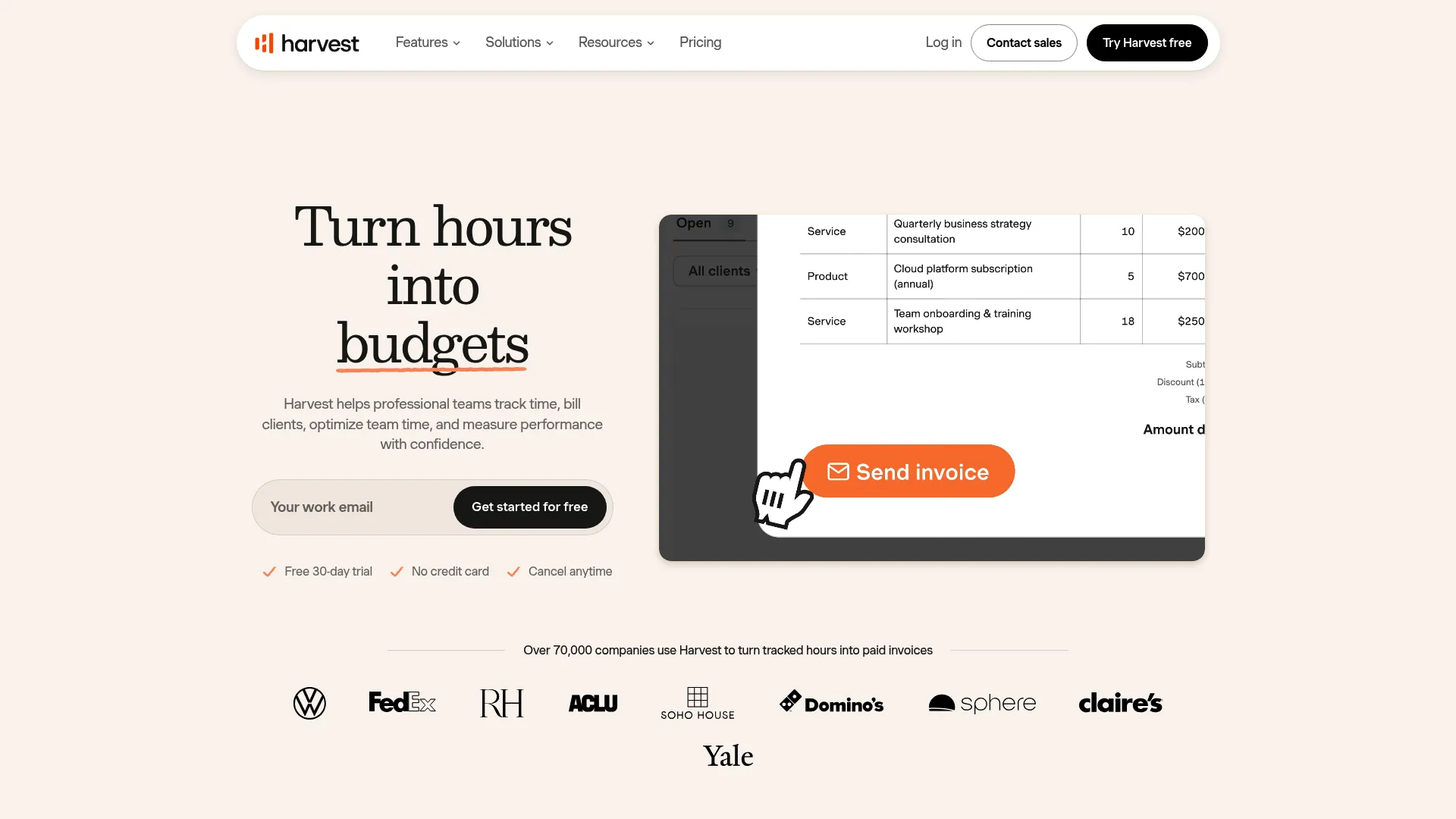 Harvest time tracking software homepage