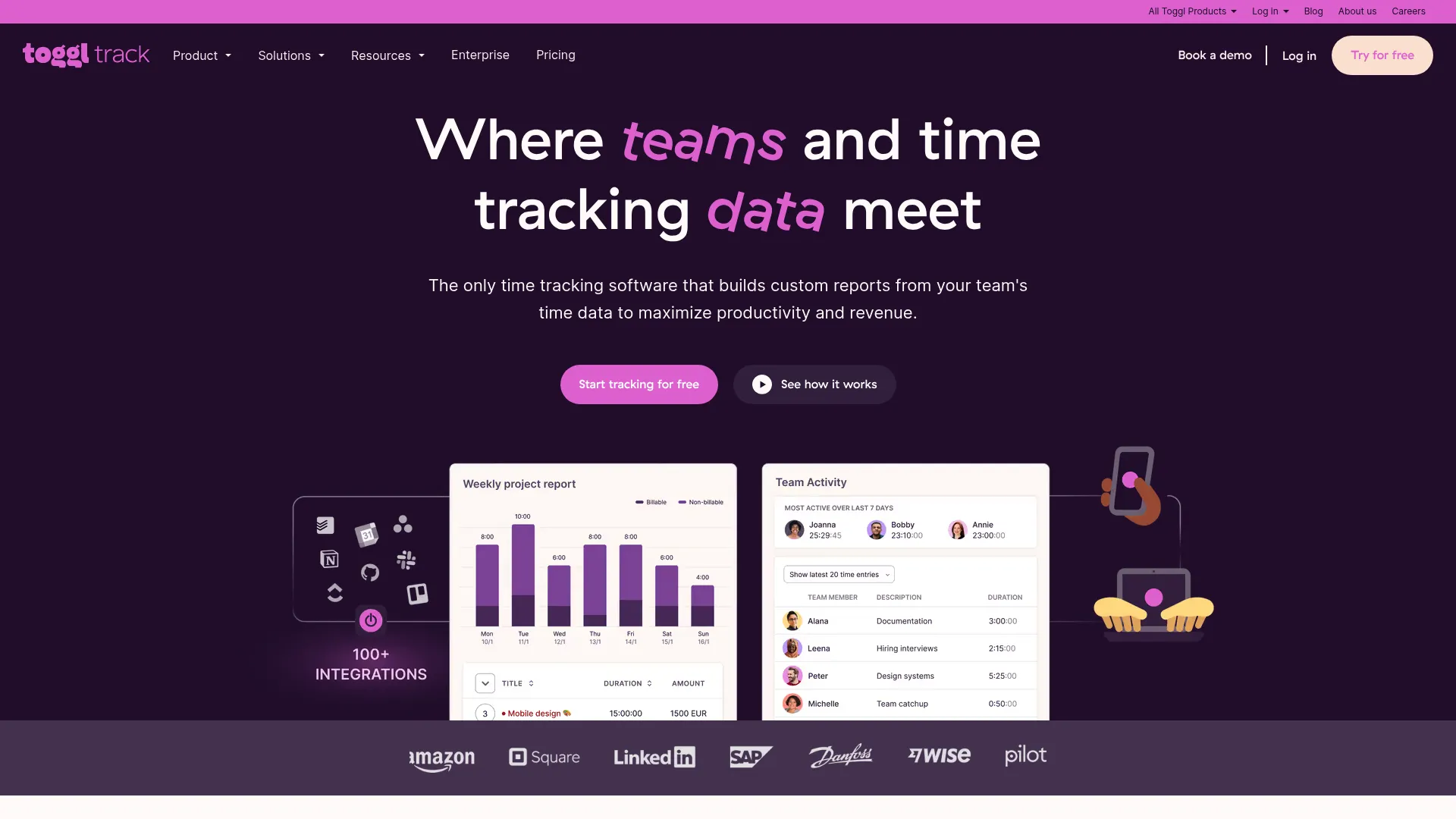 Toggl Track time tracking software homepage