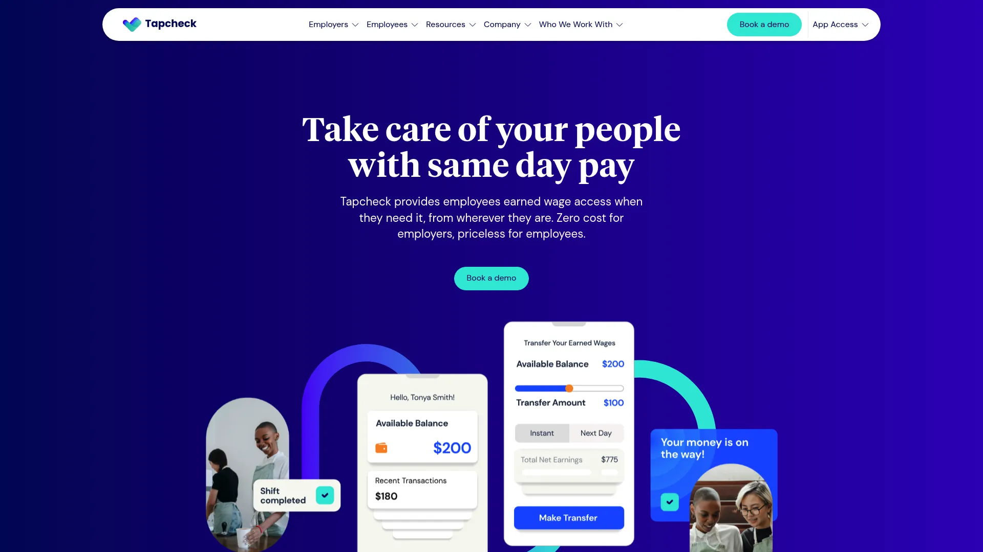 Tapcheck earned wage access platform homepage