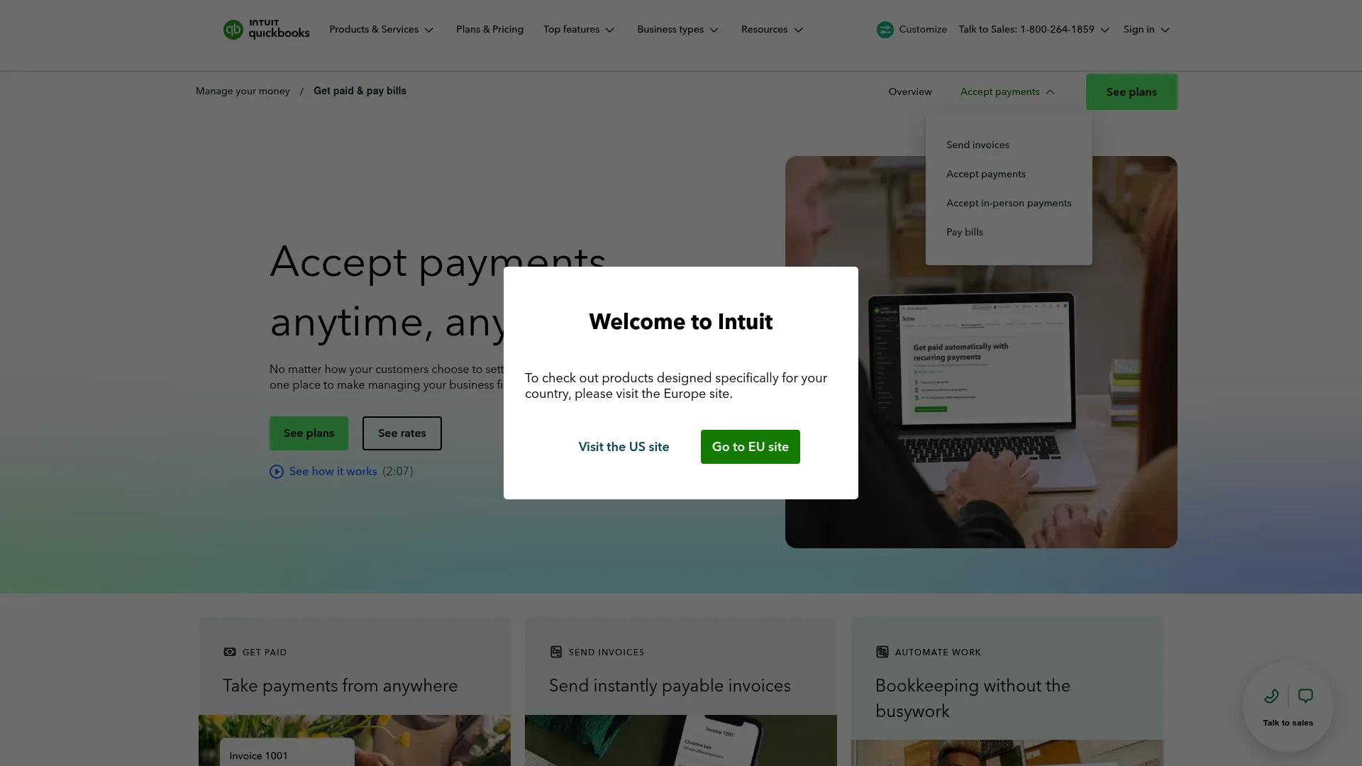 QuickBooks Payments processing add-on interface