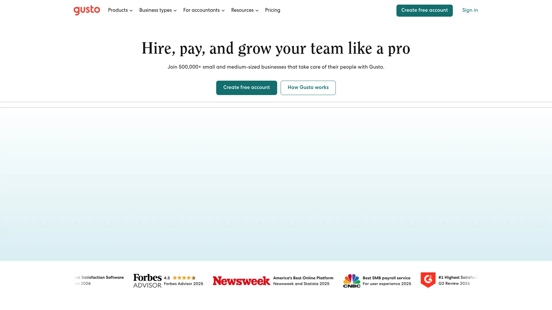 Gusto payroll and benefits platform dashboard