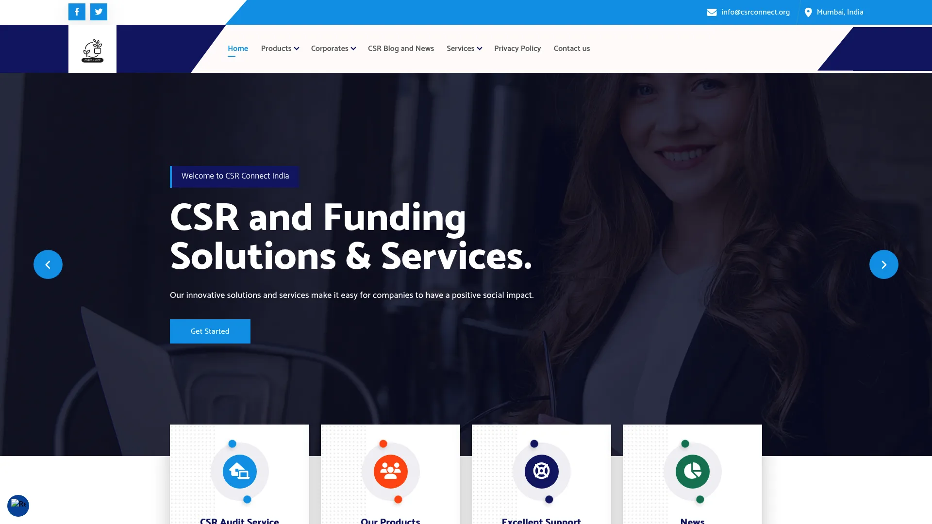 CSRconnect homepage showing CSR strategy and funding services