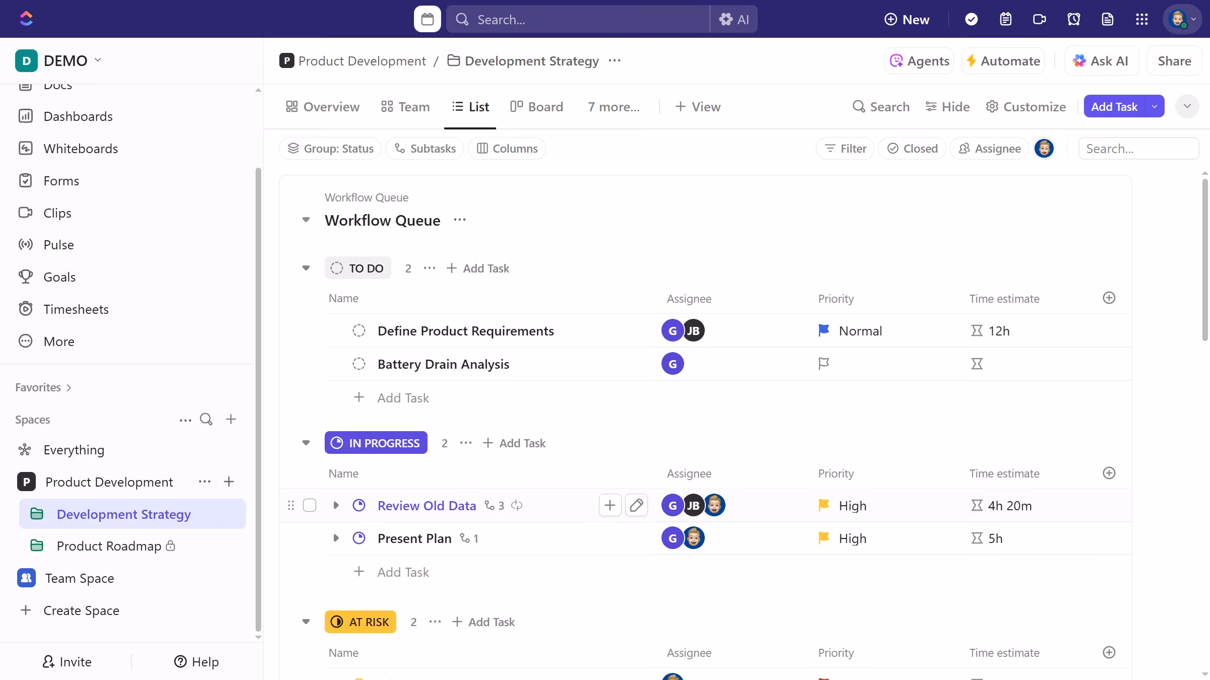 How to view Time Estimates Rollup on a task in ClickUp