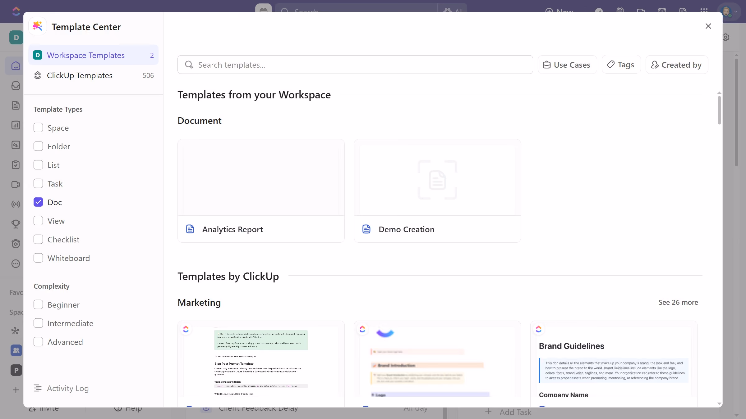 How to update a Doc template in ClickUp