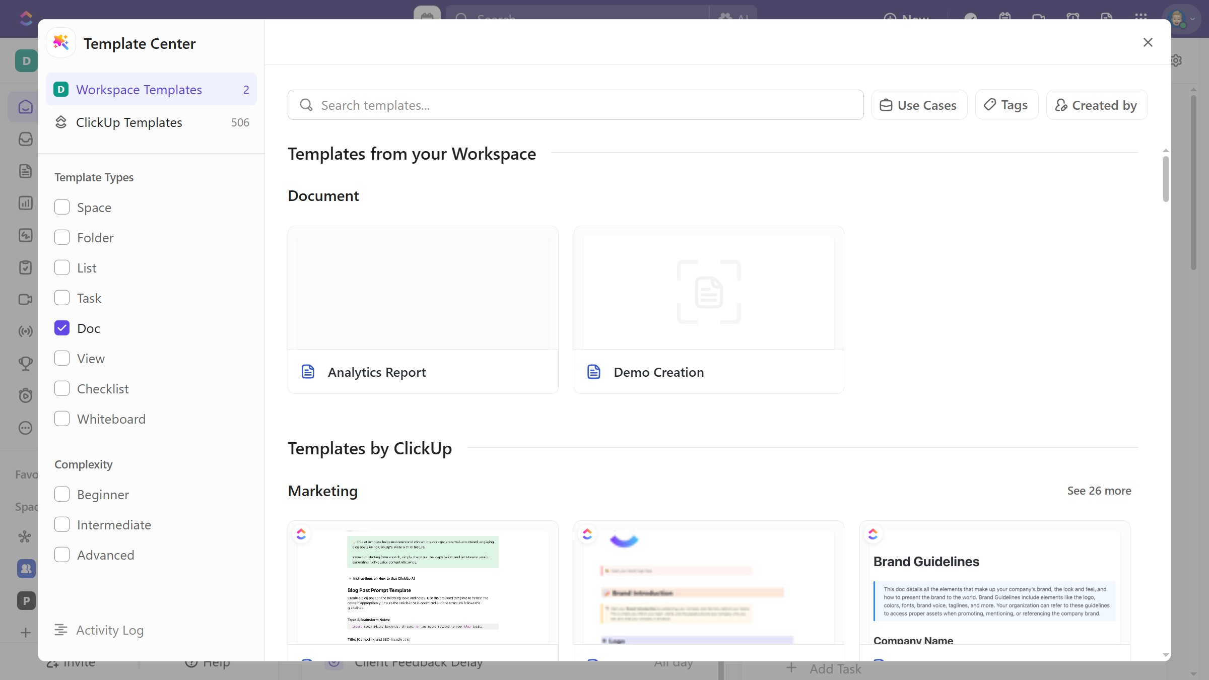How to update a Doc template in ClickUp