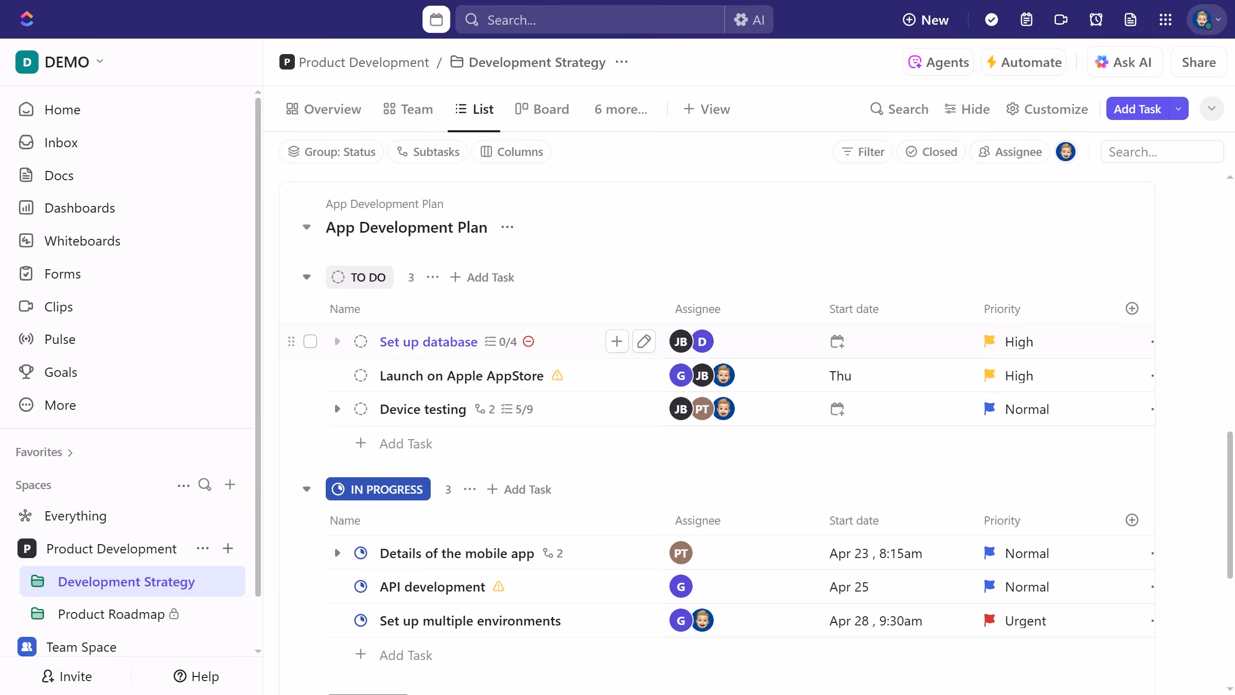 How to add a start date from Task view in ClickUp