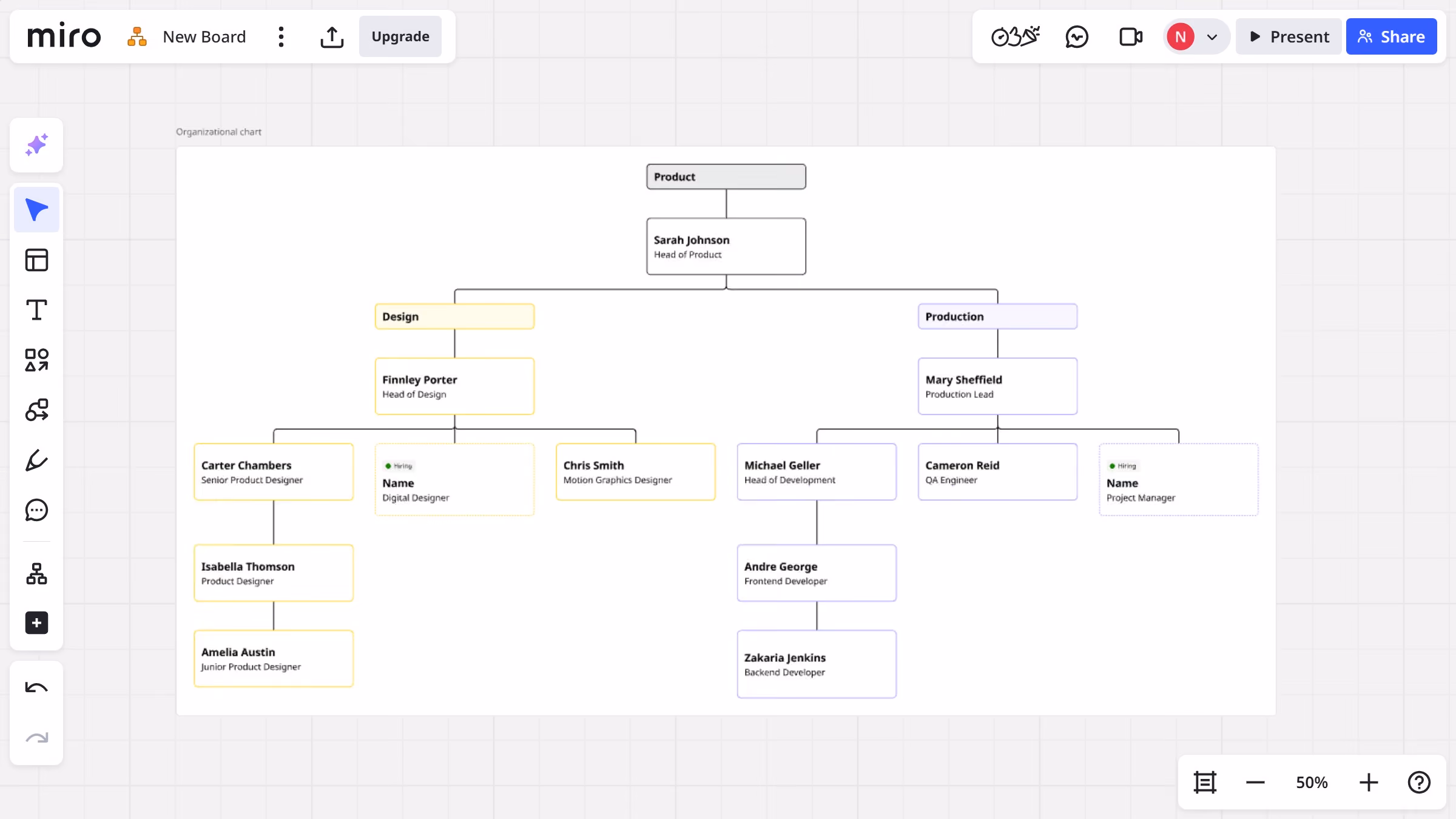 How to add a card to an org chart in a Miro board